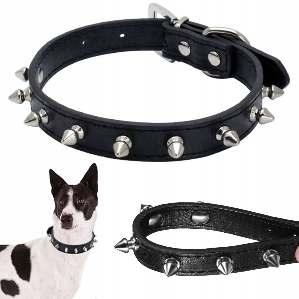 Collier Chien Clouté Cuir Eco Réglable M Coloris Alléatoire