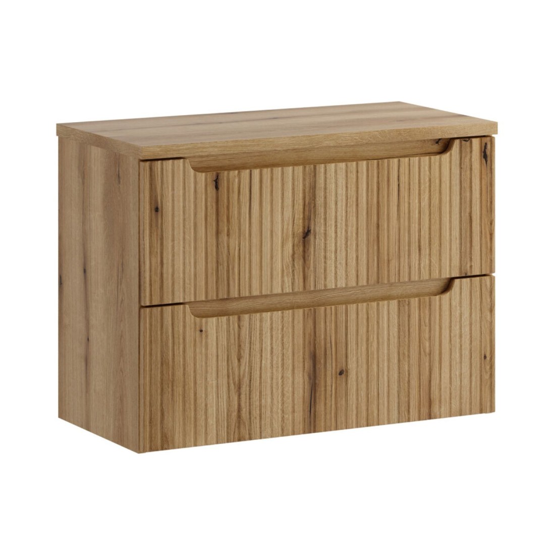 Ensemble De Salle De Bain Vano Chêne Clair 80cm: Meuble Sous Vasque À Tiroirs Avec Façade Avant Rainurée + Plan Pour Vasque