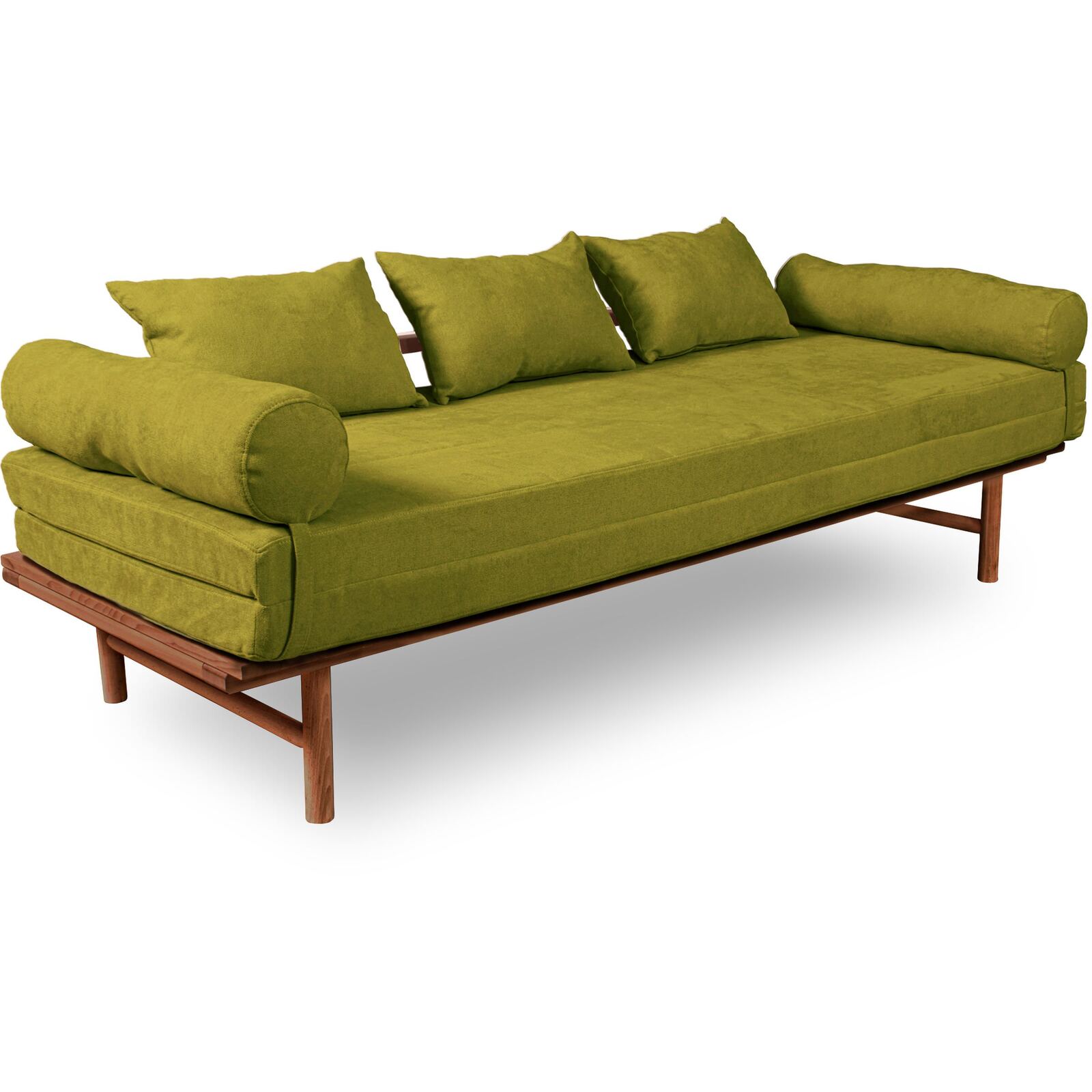 Canapé Lit Convertible Design En Tissu Beige Et Bois - 140 X 200 Cm - Bois Clair Et Beige