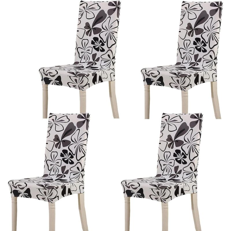 Housse De Chaise Décor 4 Pièces Housse De Chaise Stretch-housse Couverture De Chaise De Matériau Spandex Avec Bande Élastique Pour Un Ajustement Universel, Très Facile À Nettoyer Et Durable(noir)