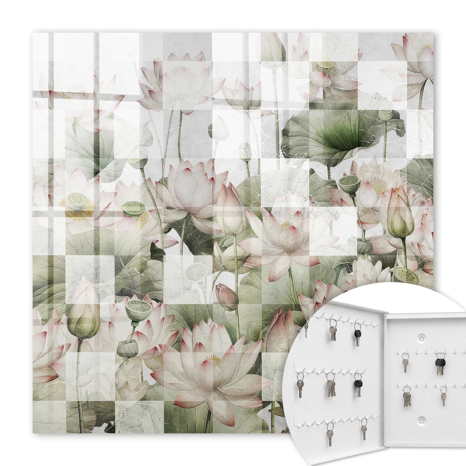 Armoire À Clés - (30 Cm X 30 Cm) - Boîte À Clés Murale - Coffret De Rangement Pour Clés - Couleur Blanche - Ouverture Vers La Gauche - Pour Maison Et Bureau - Lys Géométriques