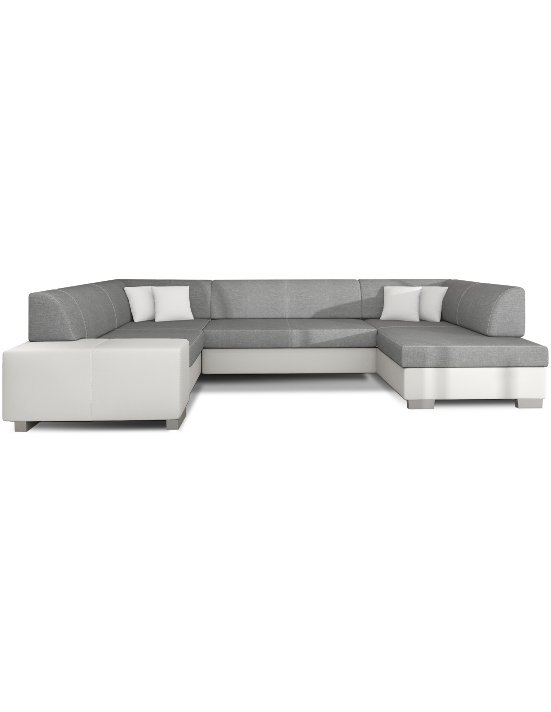 Canapé Panoramique En U Gris & Blanc Convertible 6 Places Havane Grand Format Familial