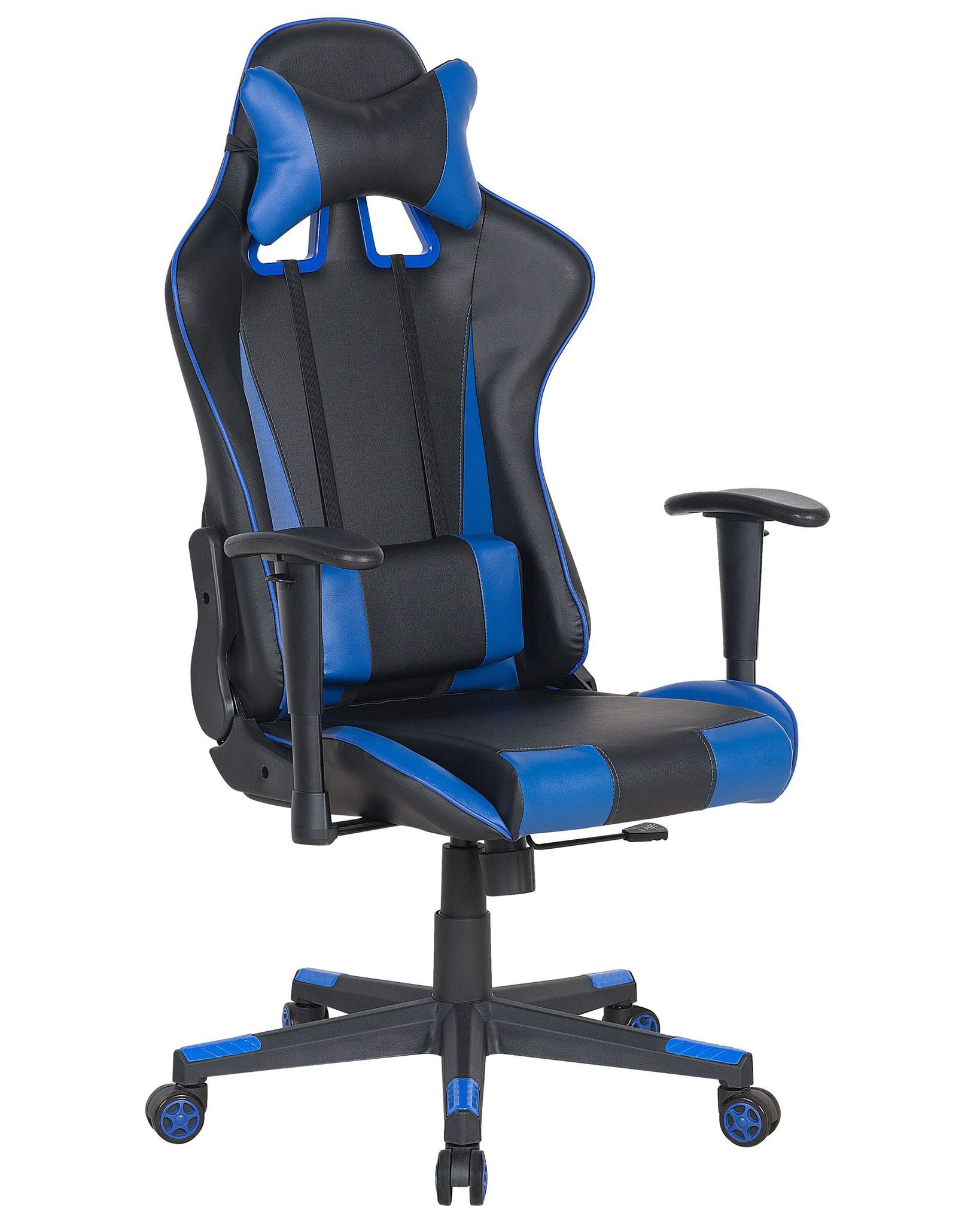 Beliani - Chaise De Bureau Fauteuil Design Joueur Très Confortable Revêtue En Cuir Pu Noir Et Bleu Moderne Réglable Et Inclinable