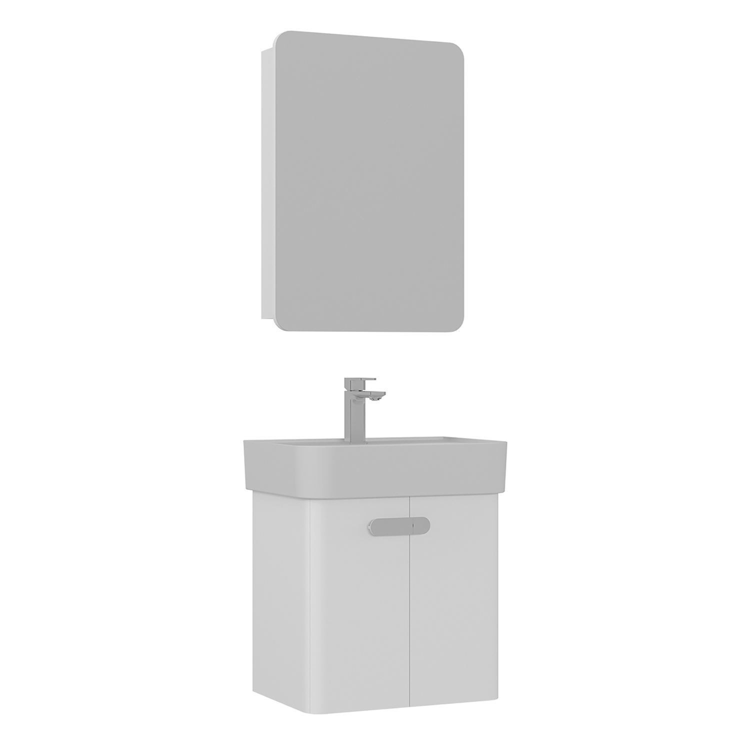 Meuble Avec Simple Vasque Et Miroir "orbit 55" - 55 X 38 X 62 Cm - White
