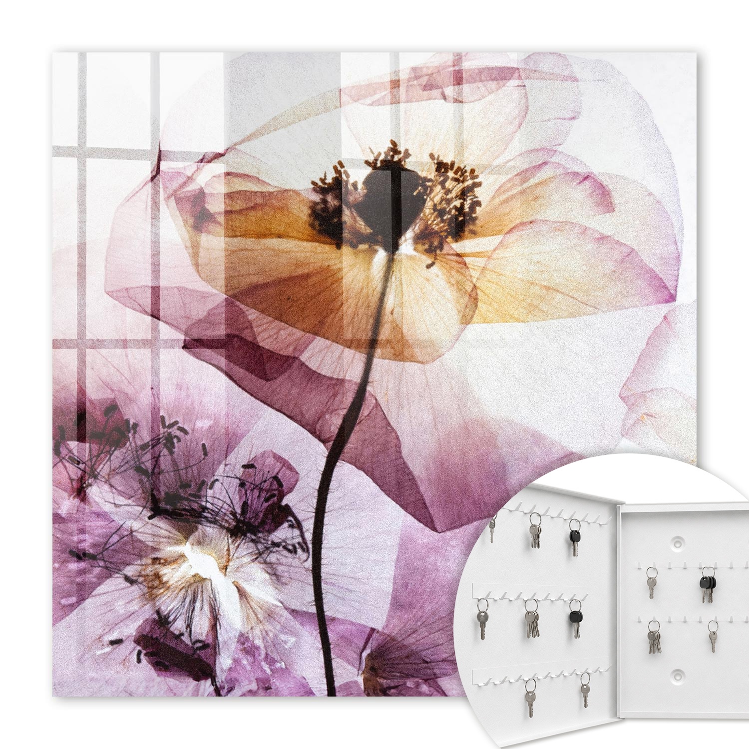 Armoire À Clés - (30 Cm X 30 Cm) - Boîte À Clés Murale - Coffret De Rangement Pour Clés - Couleur Blanche - Ouverture Vers La Gauche - Pour Maison Et Bureau - Élégance Florale