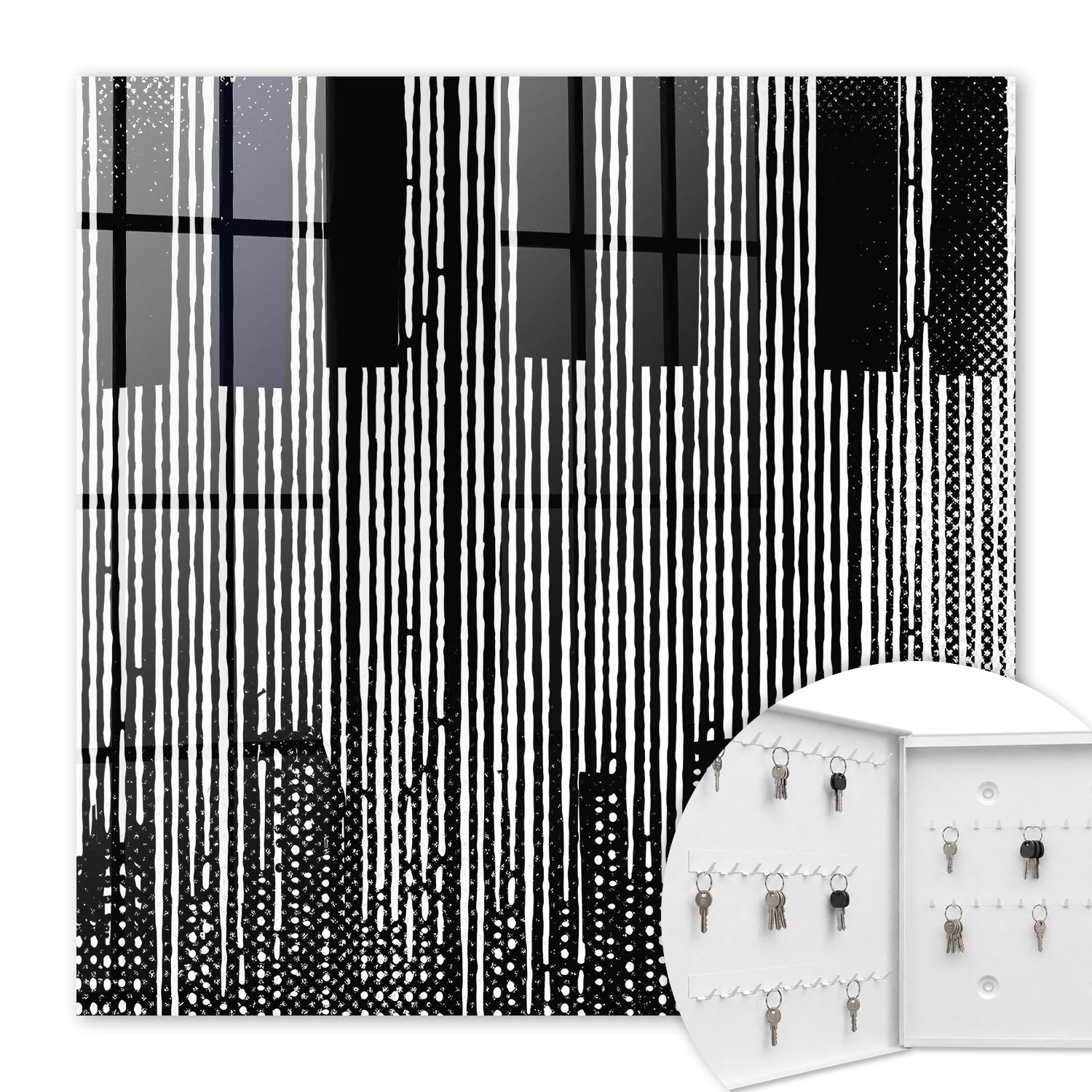 Armoire À Clés - (30 Cm X 30 Cm) - Boîte À Clés Murale - Coffret De Rangement Pour Clés - Couleur Blanche - Ouverture Vers La Gauche - Pour Maison Et Bureau - Lignes Géométriques