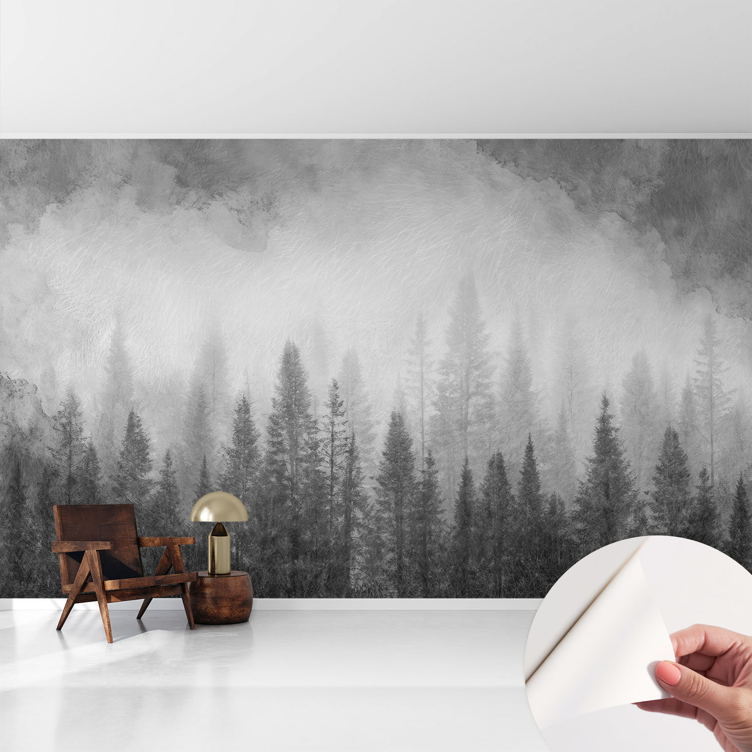 Papier Peint Adhésif Autocollant Pour Salon Chambre À Coucher Tendance Et Originale Brume Forestière 416x254 Cm