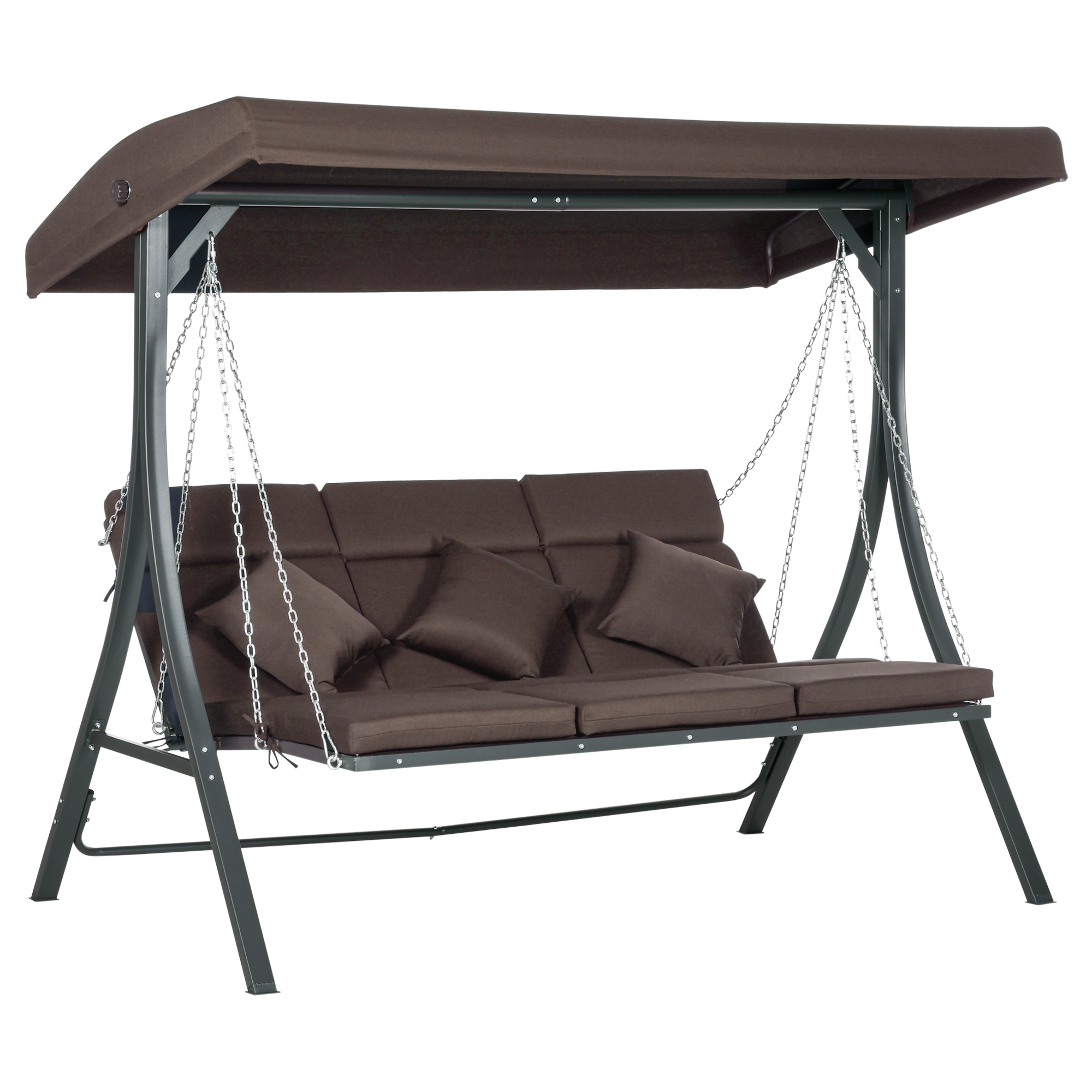 Redom Balancelle De Jardin, Toit Pare Soleil Réglable, Coussins, En Fer Marron