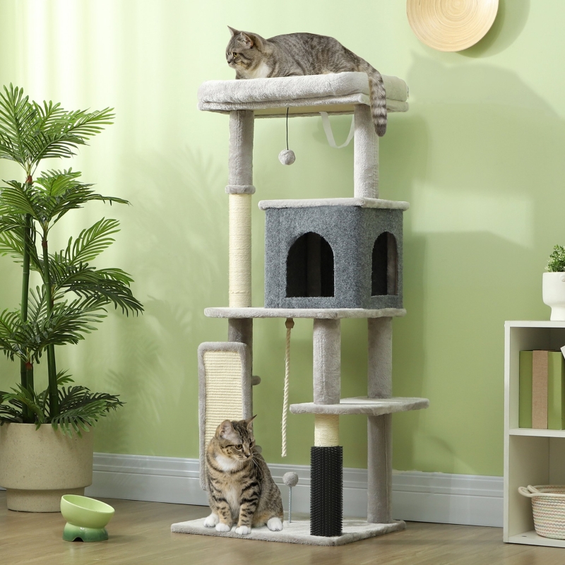 Arbre À Chat 132 Cm Avec Griffoirs, Panier, Maison, Plateformes, Gris Clair Redom