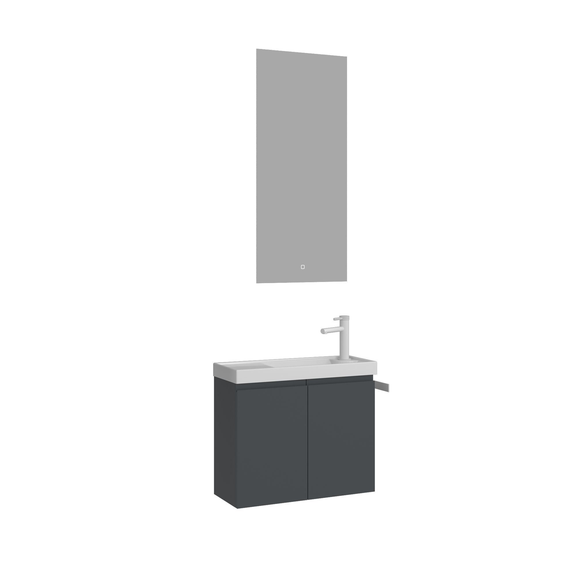 Meuble Avec Simple Vasque Et Miroir "ferla 60" - 60 X 22 X 50 Cm - Matte Anthracite