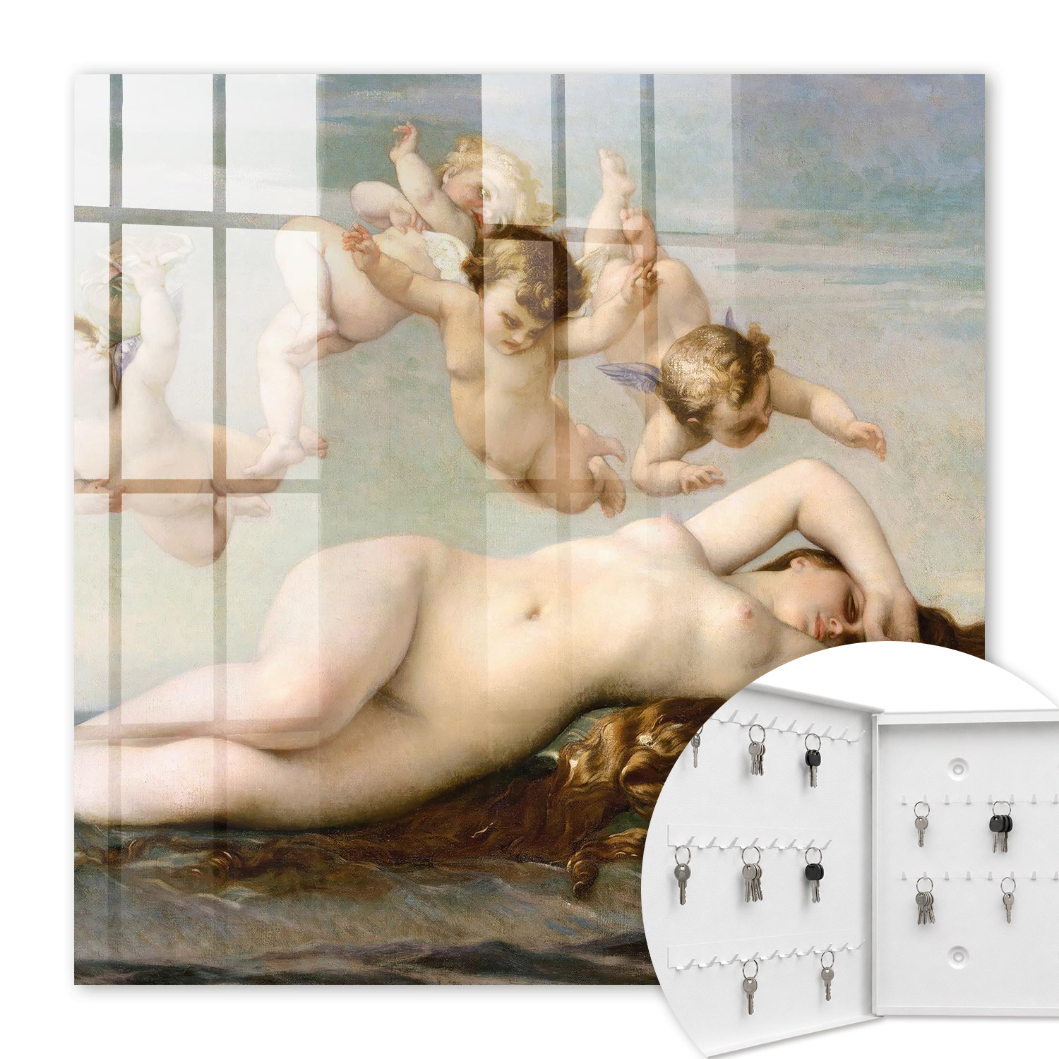 Armoire À Clés - (30 Cm X 30 Cm) - Boîte À Clés Murale - Coffret De Rangement Pour Clés - Couleur Blanche - Ouverture Vers La Gauche - Pour Maison Et Bureau - La Naissance De Vénus Par Alexandre Caban