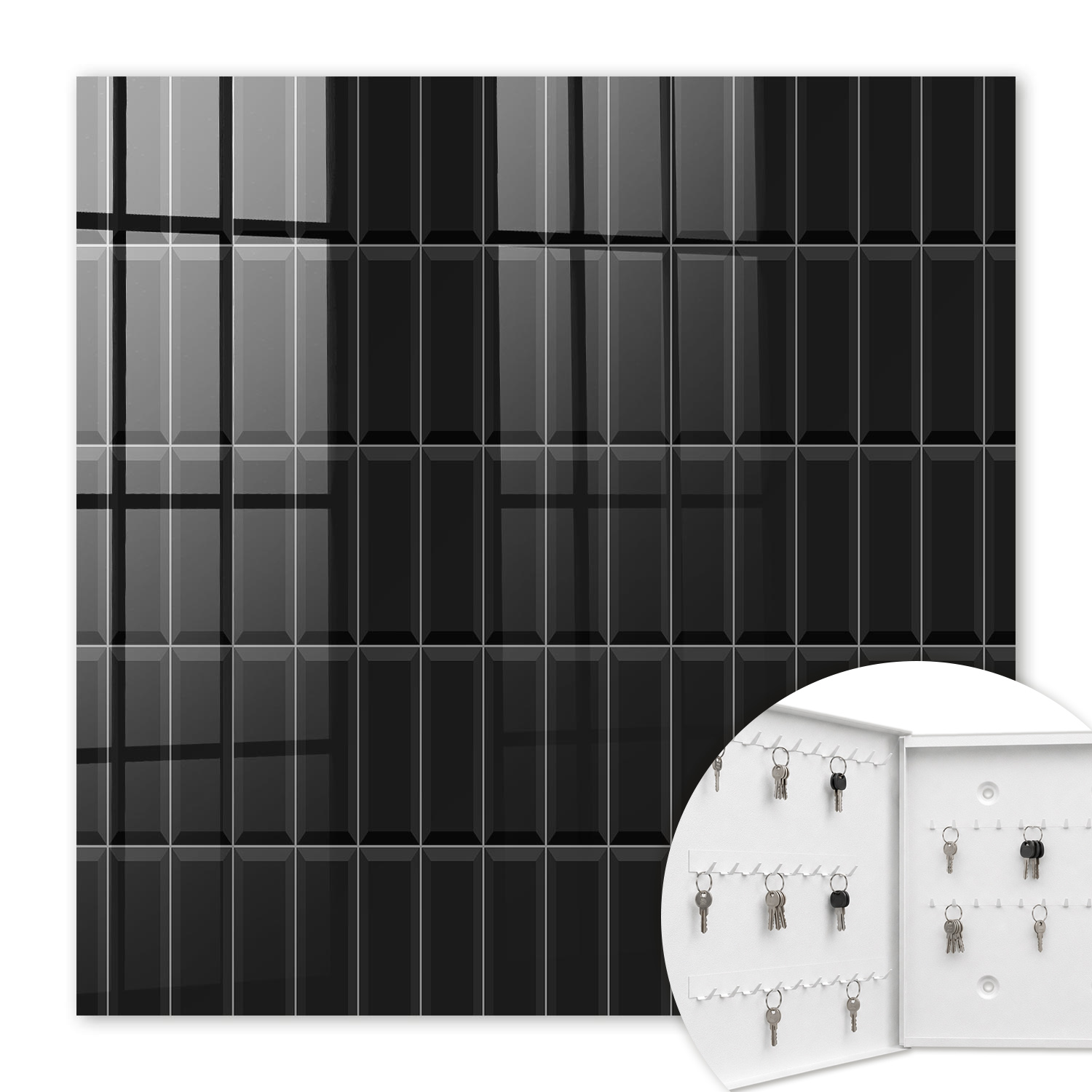 Armoire À Clés - (30 Cm X 30 Cm) - Boîte À Clés Murale - Coffret De Rangement Pour Clés - Couleur Blanche - Ouverture Vers La Gauche - Pour Maison Et Bureau - Rectangles Noirs