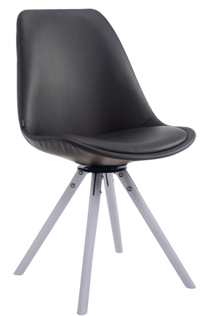 Chaise Visiteur X1 Pivotante 360° Revêtement Similicuir Noir Piètement Bois Blanc Style Scandinave Moderne 10_0008690