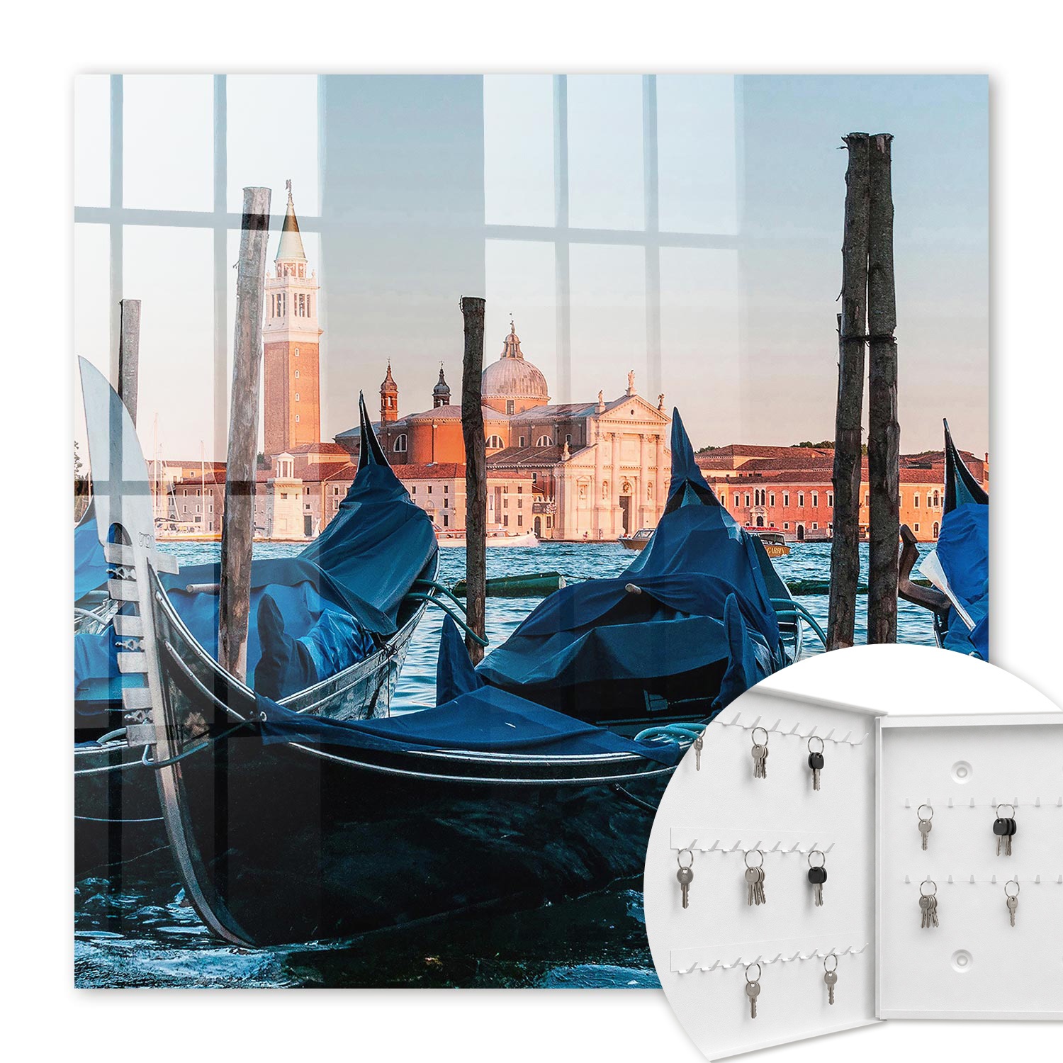 Armoire À Clés - (30 Cm X 30 Cm) - Boîte À Clés Murale - Coffret De Rangement Pour Clés - Couleur Blanche - Ouverture Vers La Gauche - Pour Maison Et Bureau - Paysage Italien