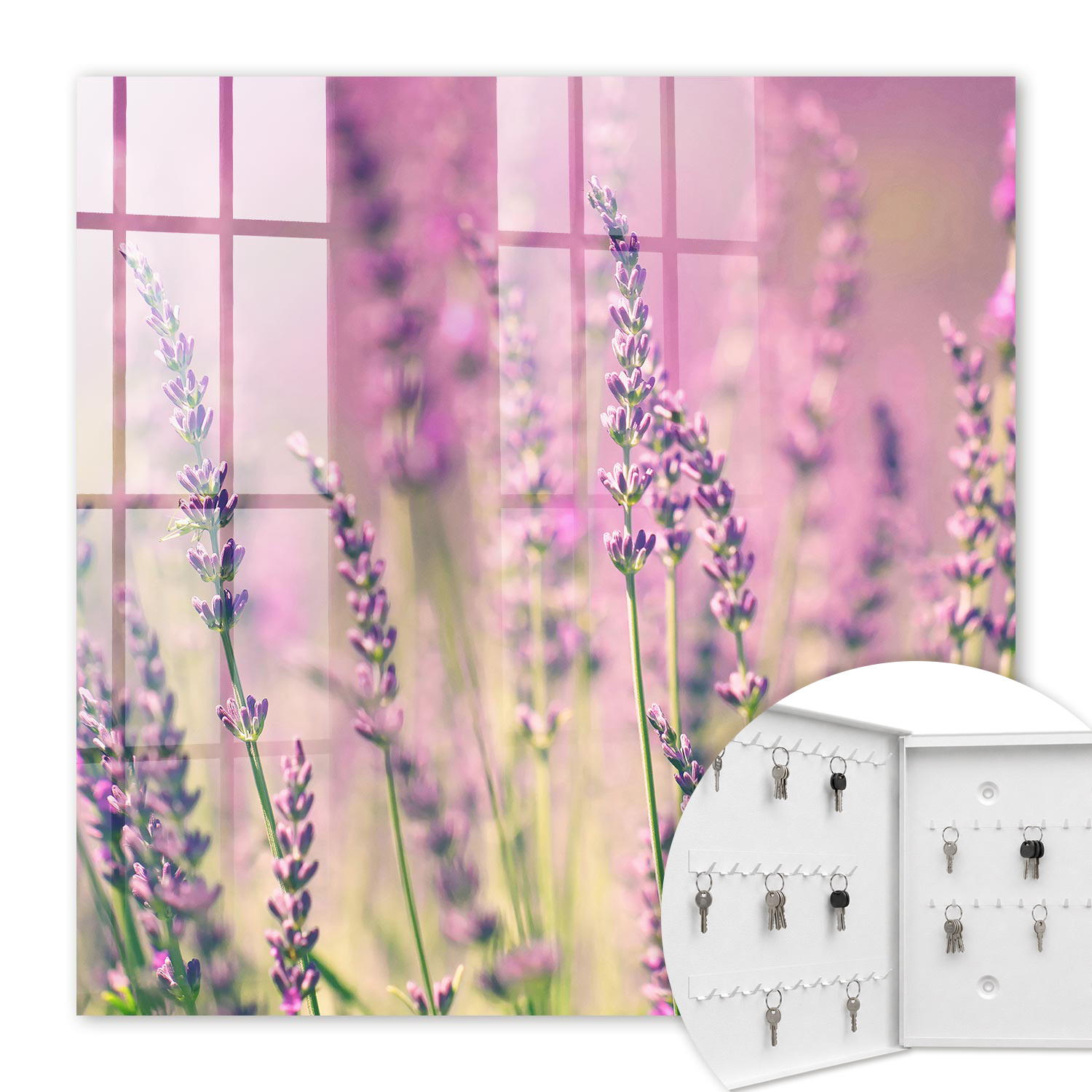 Armoire À Clés - (30 Cm X 30 Cm) - Boîte À Clés Murale - Coffret De Rangement Pour Clés - Couleur Blanche - Ouverture Vers La Gauche - Pour Maison Et Bureau - Jardin Violet