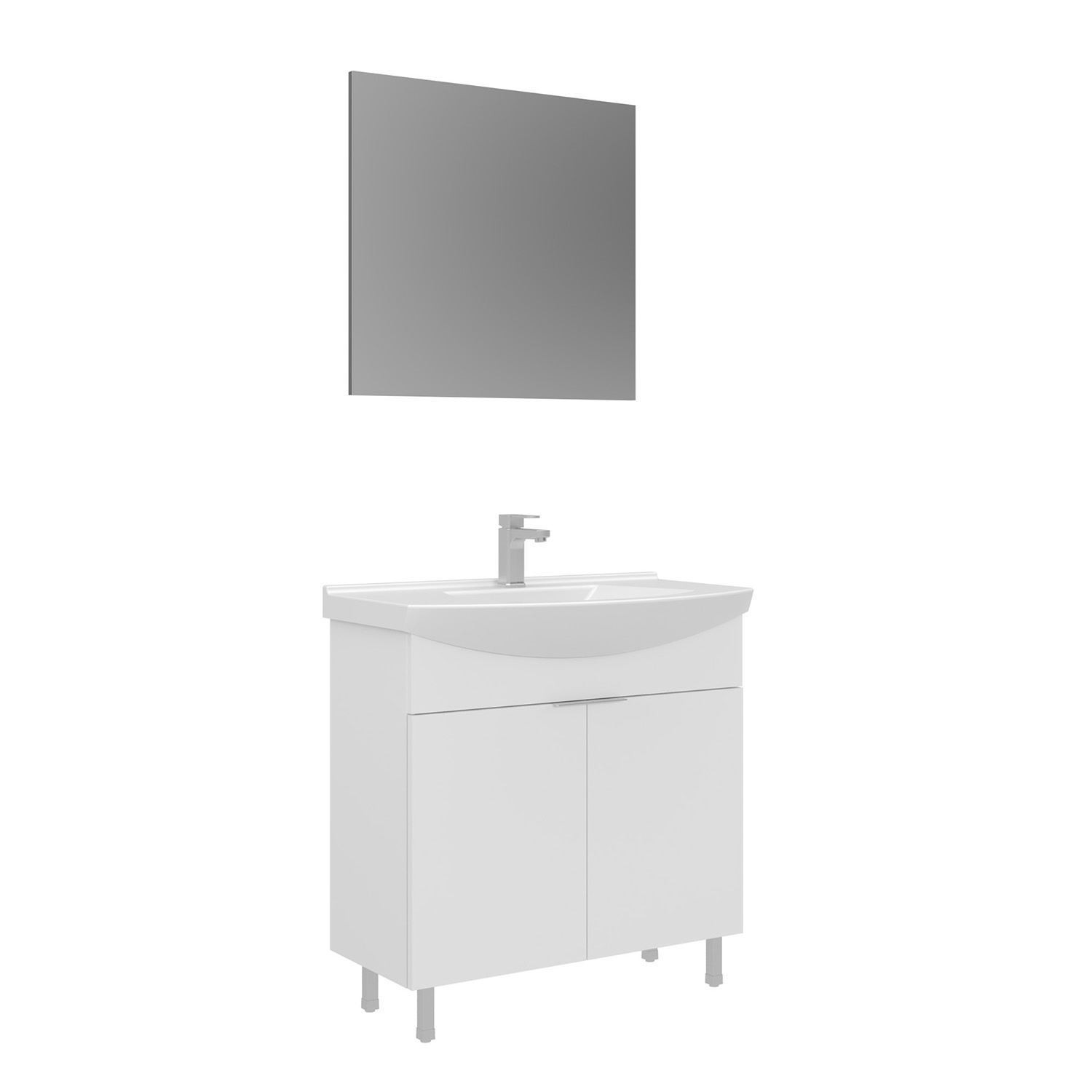 Meuble Avec Simple Vasque Et Miroir "purus 80" - 80 X 50 X 83 Cm - White