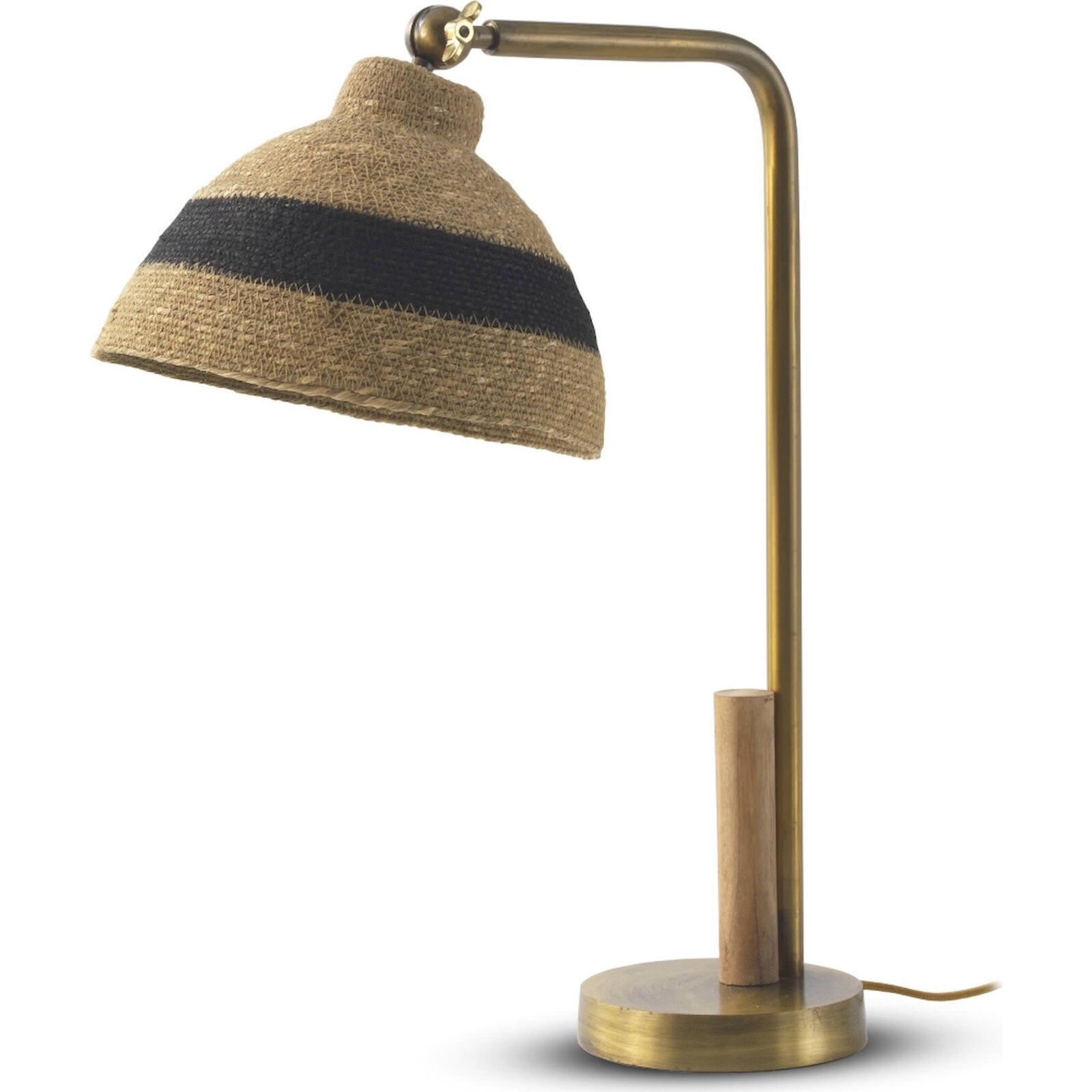 Lampe De Table Dorée Abat Jour Fibre Naturelle Tressée - Doré Et Fibre Naturelle Tressée
