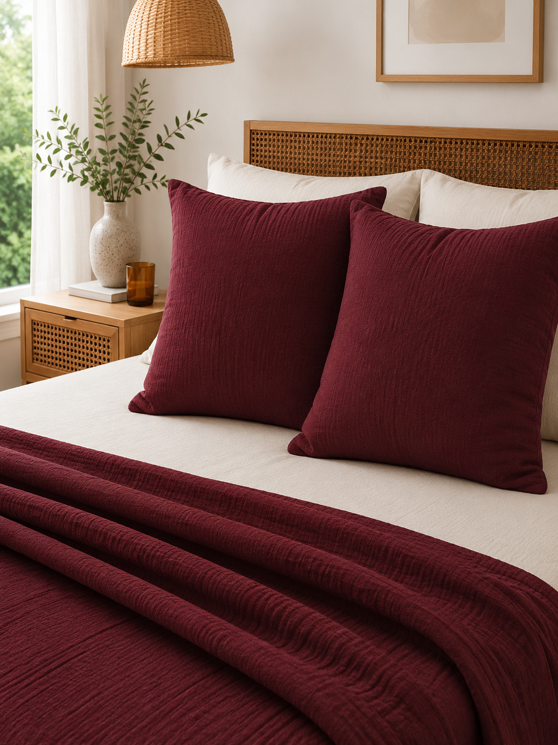 Lot De 2 Taies D'oreiller 60 X 60 Cm - Double Gaze De Coton - Gaïa Bordeaux