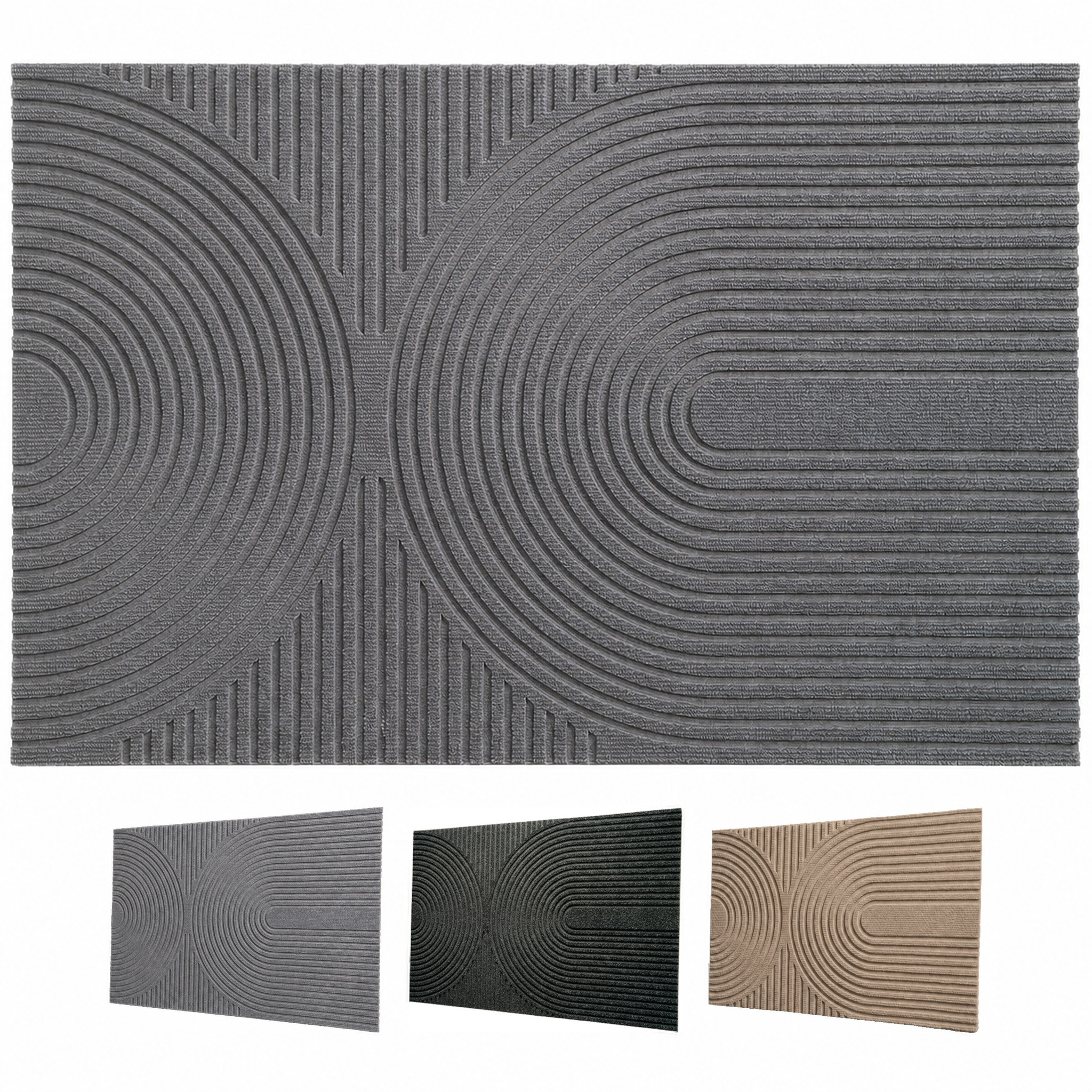 Paillasson Circa Antisaleté, Style Boho Ondulé, Gris, 70 X 120 Cm