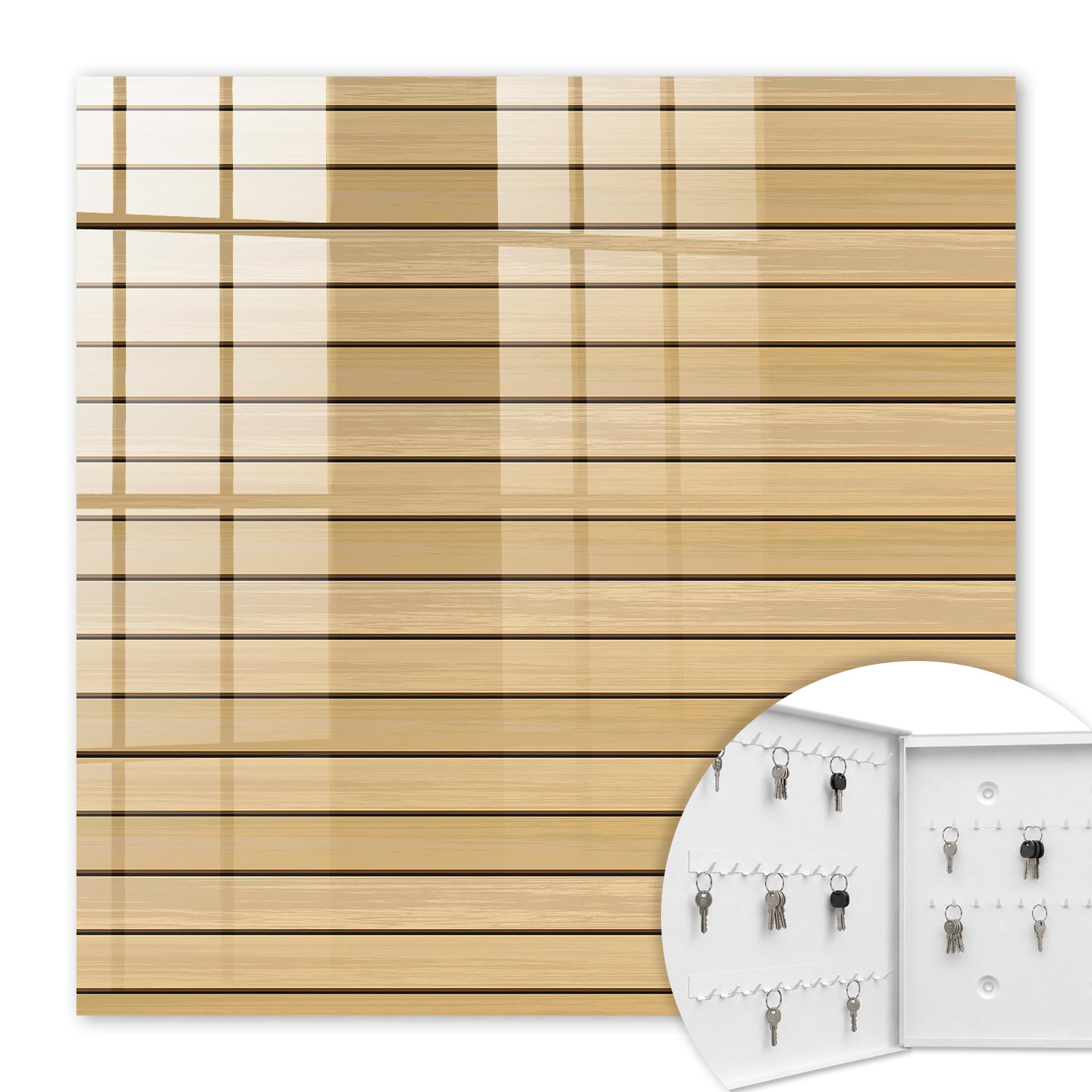 Armoire À Clés - (30 Cm X 30 Cm) - Boîte À Clés Murale - Coffret De Rangement Pour Clés - Couleur Blanche - Ouverture Vers La Gauche - Pour Maison Et Bureau - Planches Beiges