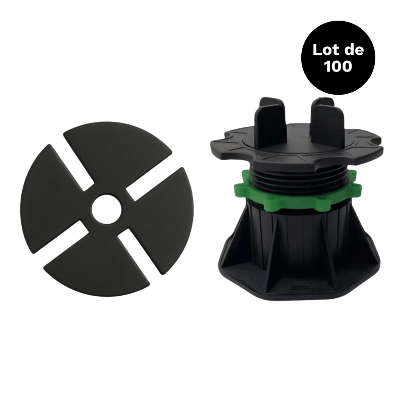 Lot De 100 Plots Réglables 50-80 Mm Dalle Et Carrelage Avec Cales Anti-bruit 78 Mm - Coloris - Noir, Lot - 100 Plots