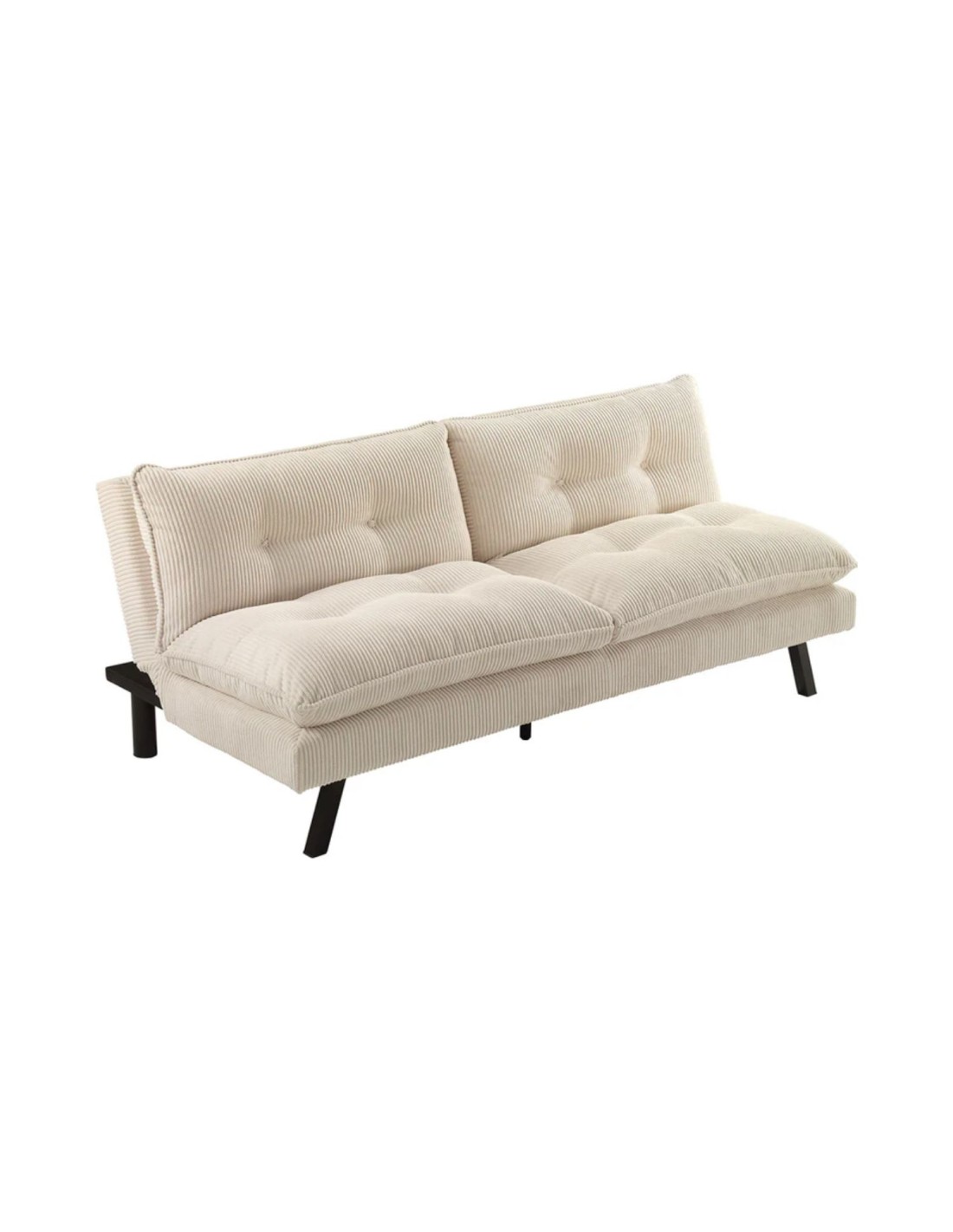 Canapé Convertible Azena 3 Places En Tissu Côtelé - Beige Clair Et Noir - 190 X 80 X 90 Cm