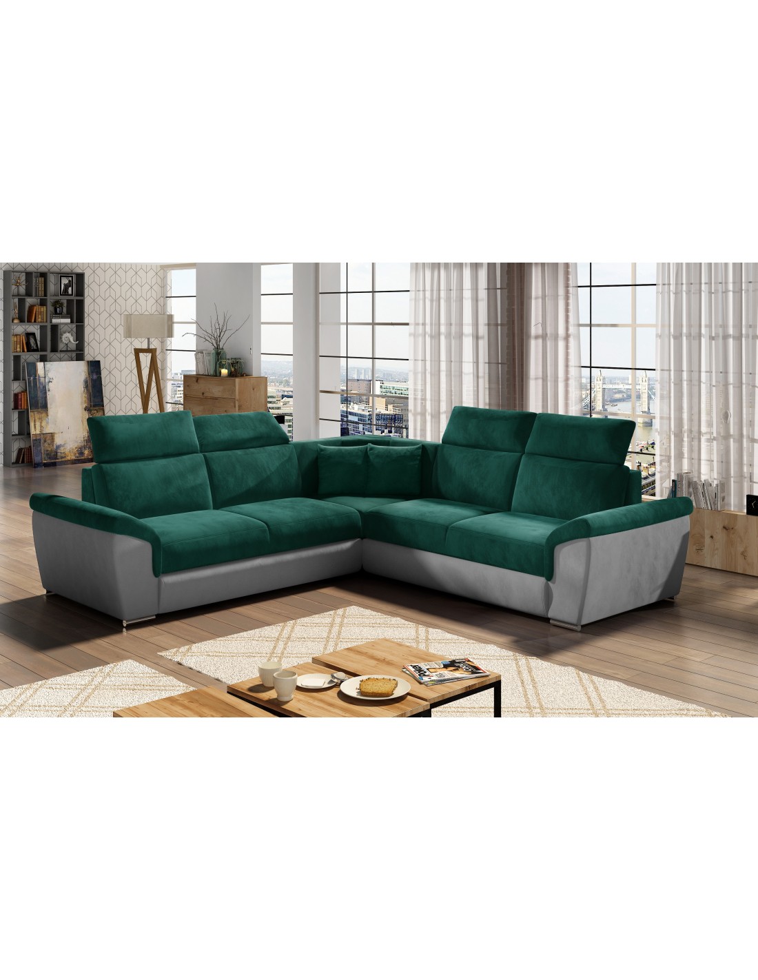 Canapé D'Angle Frederico Vert Foncé Avec Coffre Et Couchage 266x266cm
