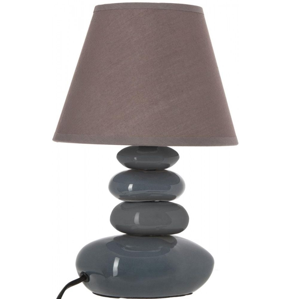 Lampe 4 Galets Abat-jour Marron Foncé - Lampe À Poser - D 20,5 X H 31 Cm - Gris - Livraison Gratuite