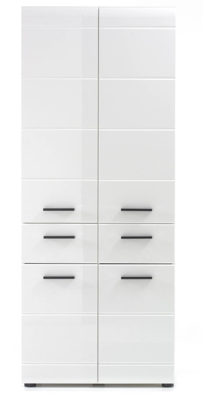 Skin - Meuble Salle De Bain. Meuble Colonne Double. Mélamine Blanc Brillant. L - H - P: 60 | 182 | 31 Cm