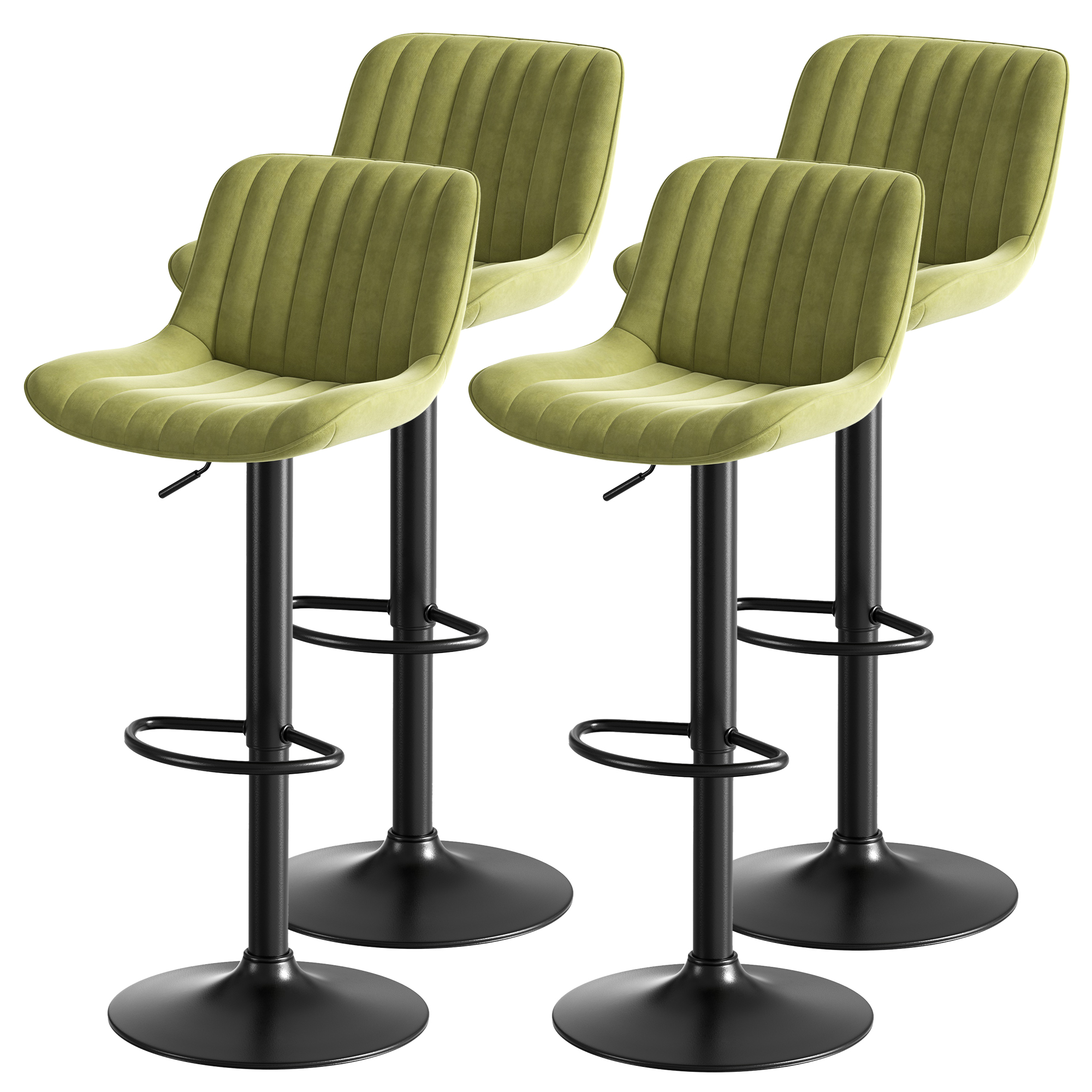 Redom Lot De 4 Tabouret De Bar, Hauteur Réglable, Dossier Ergonomique, Rotation 360°, Velours, Vert
