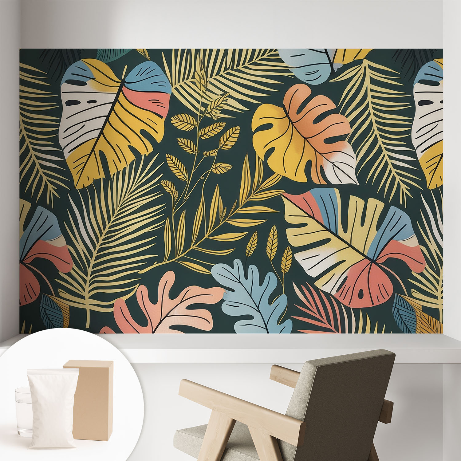 Papier Peint Intissé Mural Avec Imprimé Motifs Décoratifs - Style Contemporain - Colle Incluse Gratuite Énergie Tropicale 104x70 Cm