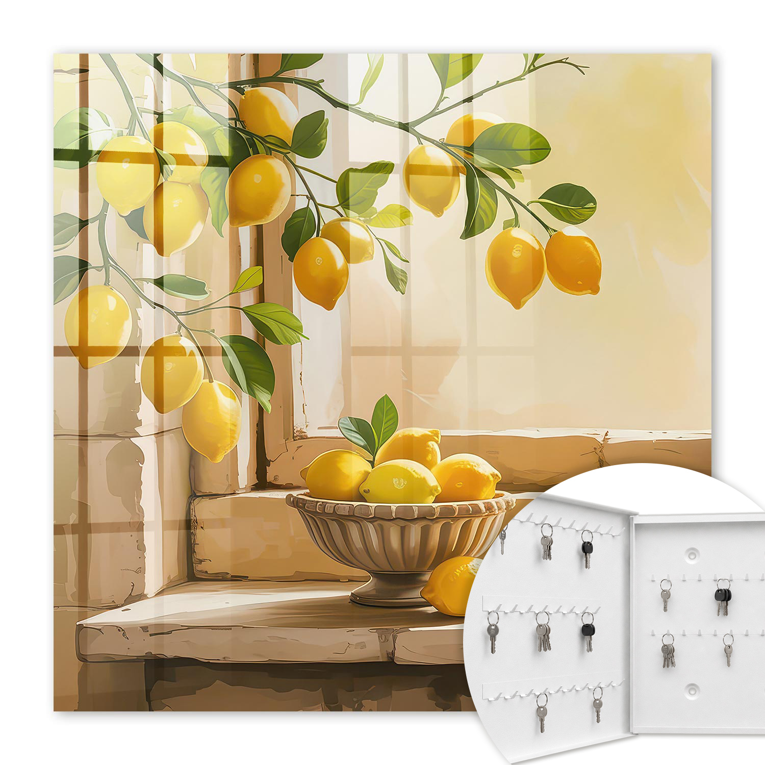 Armoire À Clés - (30 Cm X 30 Cm) - Boîte À Clés Murale - Coffret De Rangement Pour Clés - Couleur Blanche - Ouverture Vers La Gauche - Pour Maison Et Bureau - Fraîcheur Citronnée
