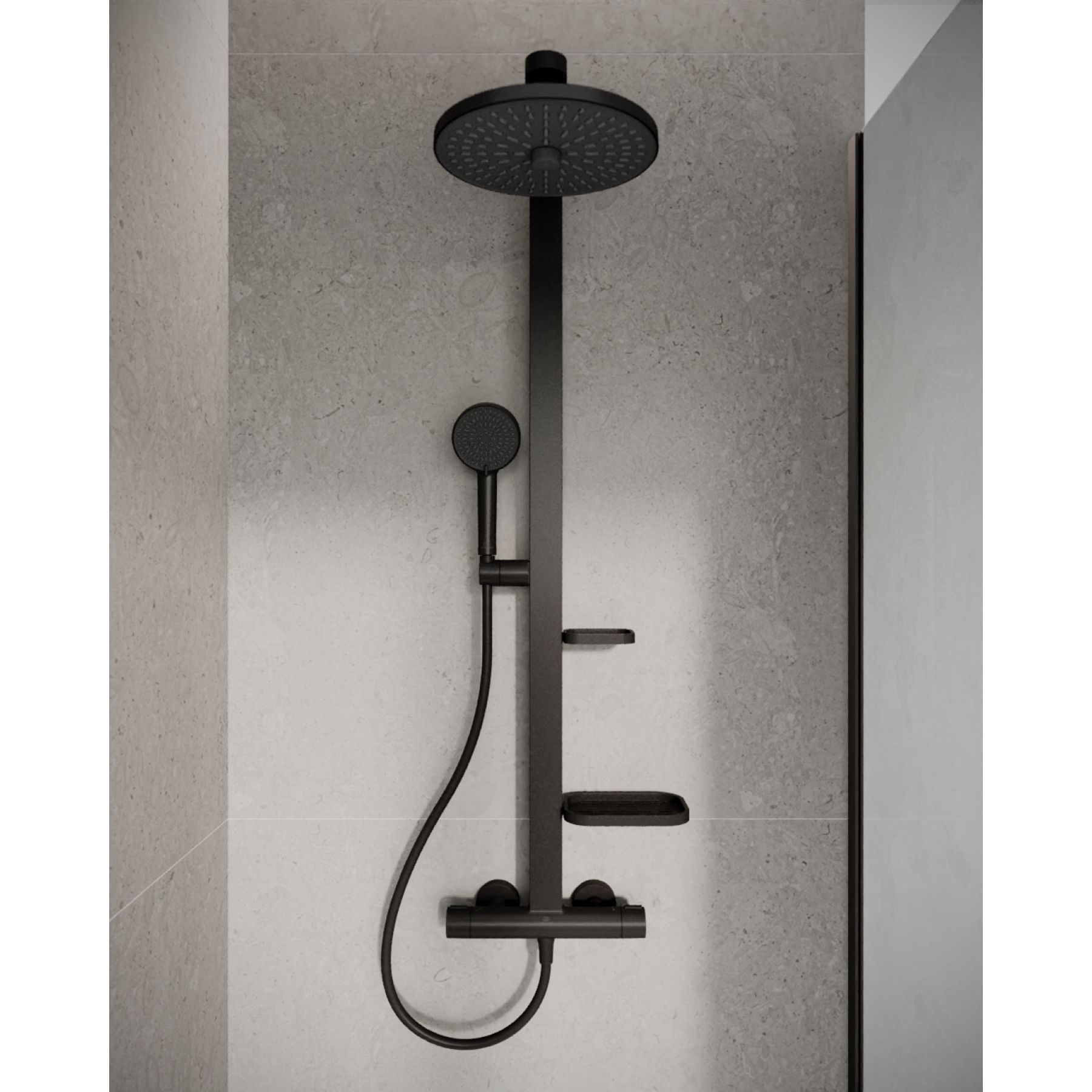 Ideal Standard Alu+ Colonne De Douche Thermostatique Ø260mm 2 Jets + Douchette 2 Jets + 2 Tablettes Noir Mat
