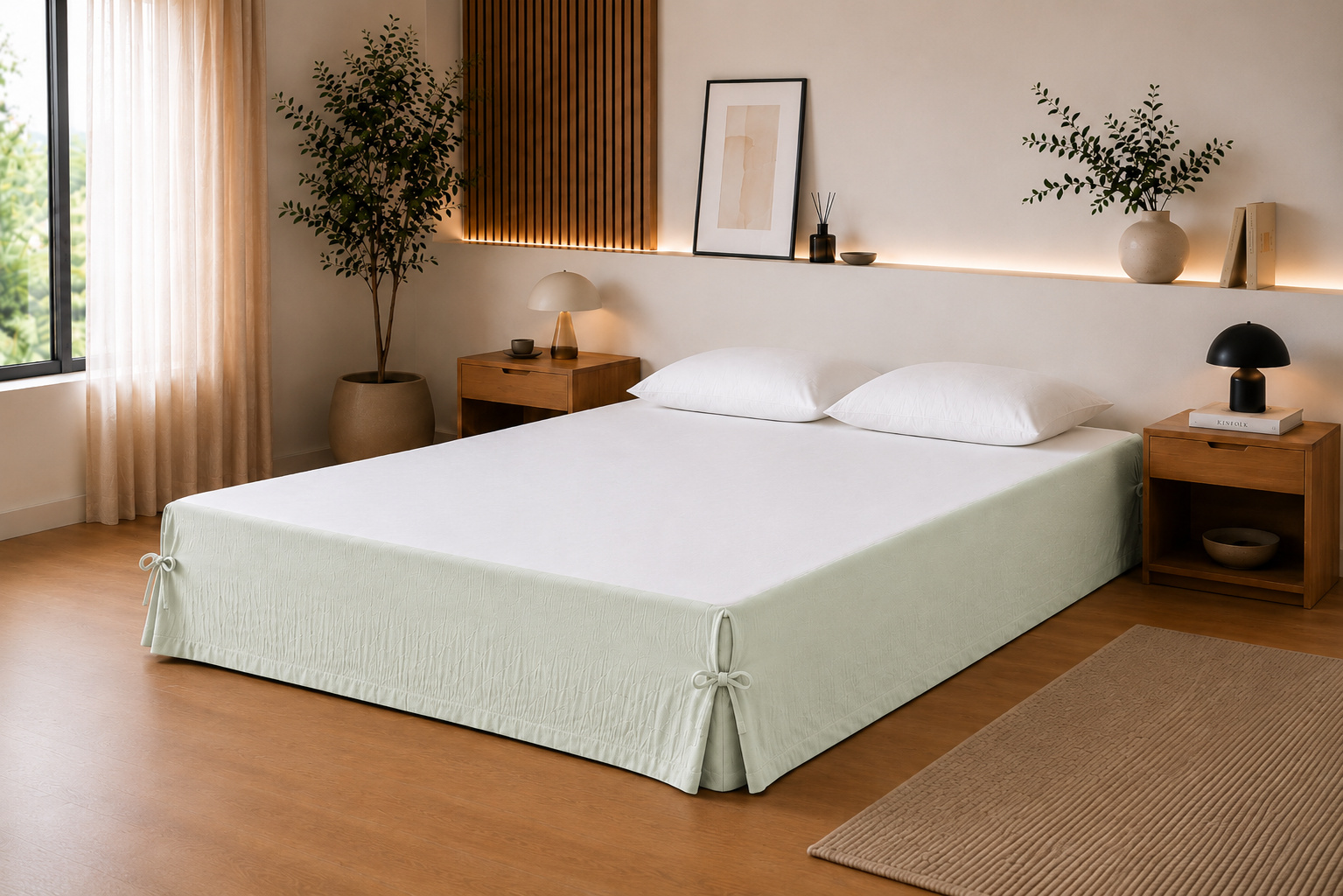 Cache-sommier 140 X 190 Cm Double Gaze De Coton Gaïa Vert D'Eau - Qualité Haut De Gamme