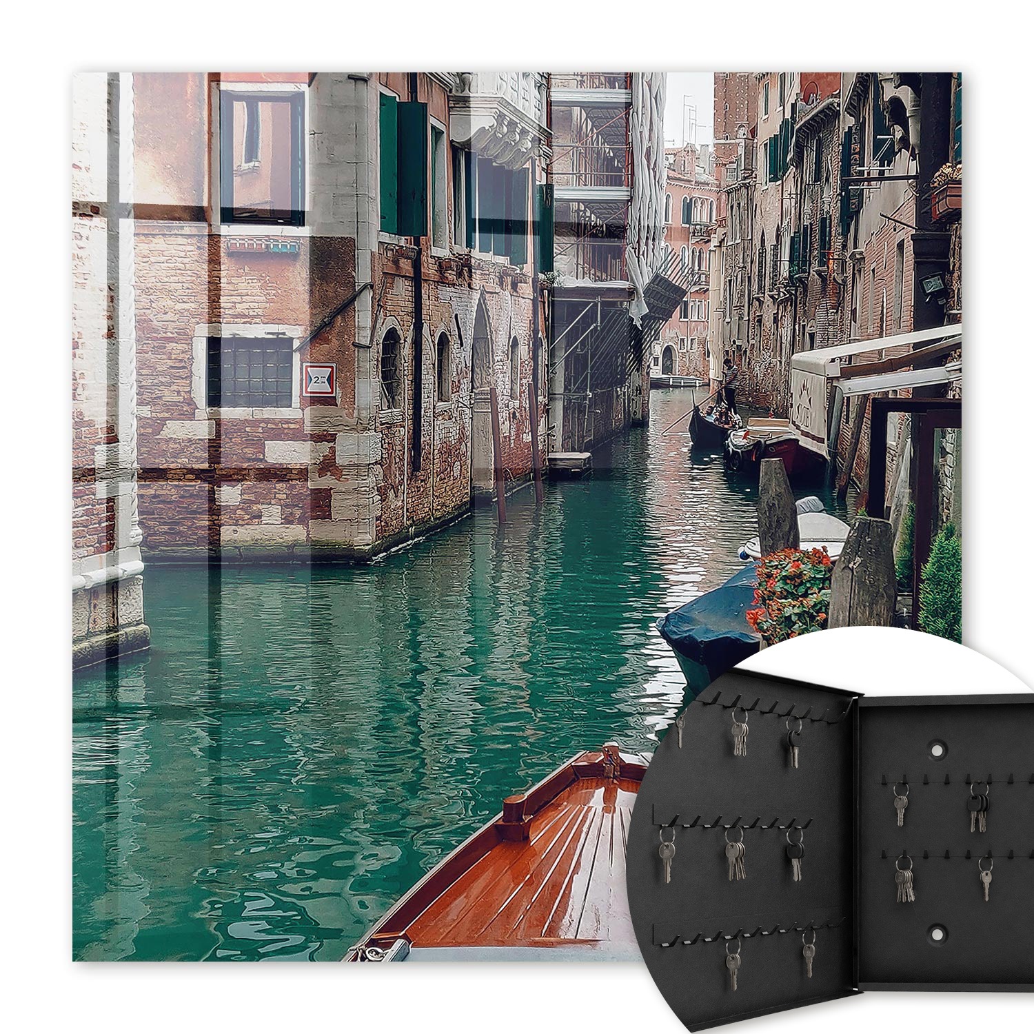 Armoire À Clés - (30 Cm X 30 Cm) - Boîte À Clés Murale - Coffret De Rangement Pour Clés - Couleur Noire - Ouverture Vers La Gauche - Pour Maison Et Bureau - Venise Romantique