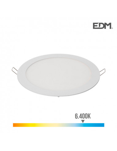 Edm - Downlight Led Encastré Rond 20w Lumière Froide 6400k 1500lm Blanc Ø22.5cm