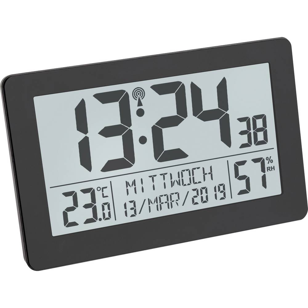 Tfa Dostmann - Horloge Radiopilotée 60.2557.01 Radiopiloté(e) 206 Mm X 30 Mm X 130 Mm Noir Grand Écran