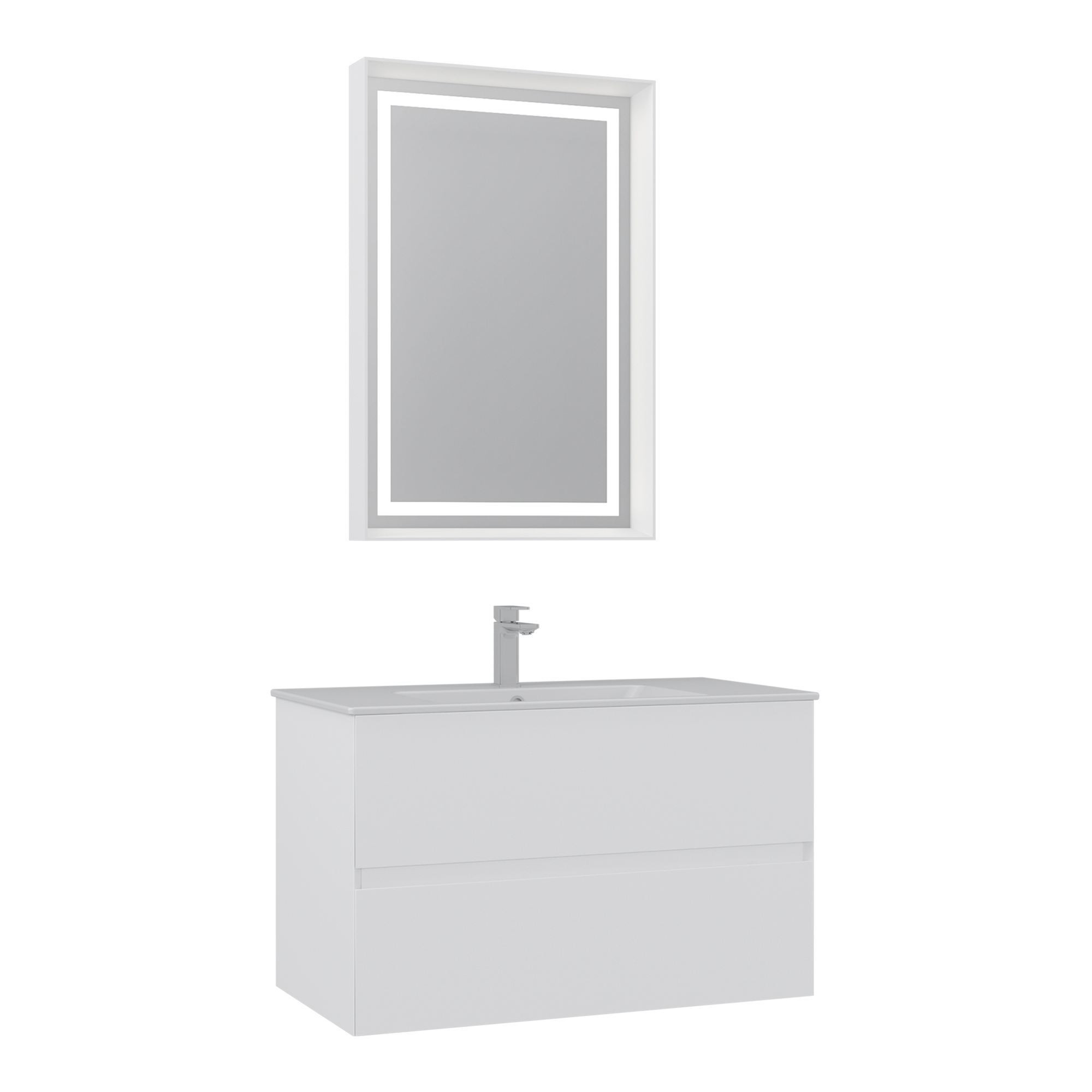 Meuble Avec Simple Vasque Et Miroir "nest 91 V2" - 91 X 51 X 55 Cm - Matte White