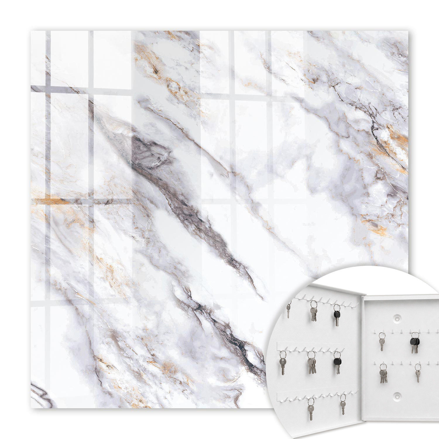 Armoire À Clés - (30 Cm X 30 Cm) - Boîte À Clés Murale - Coffret De Rangement Pour Clés - Couleur Blanche - Ouverture Vers La Gauche - Pour Maison Et Bureau - Élégance Du Marbre