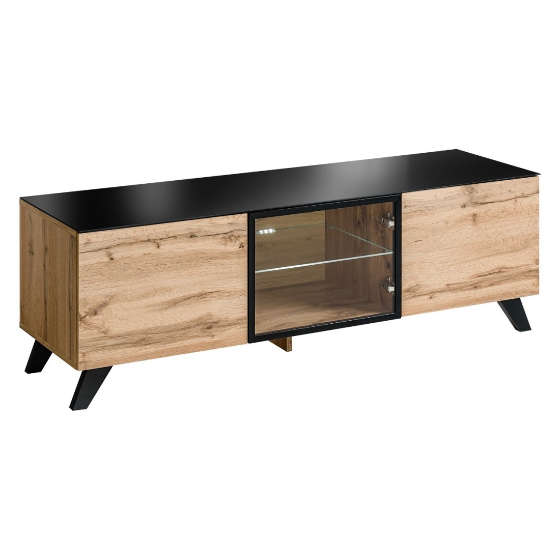 Meublorama - Meuble Tv Tino. Idéal Pour Votre Salon. Look Tendance Type Industriel, Bois, Verre Et Métal.