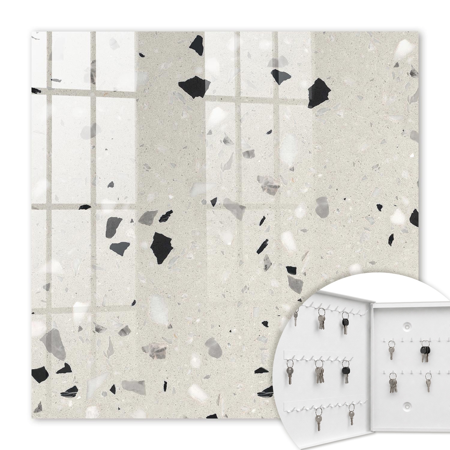 Armoire À Clés - (30 Cm X 30 Cm) - Boîte À Clés Murale - Coffret De Rangement Pour Clés - Couleur Blanche - Ouverture Vers La Gauche - Pour Maison Et Bureau - Motif Gris