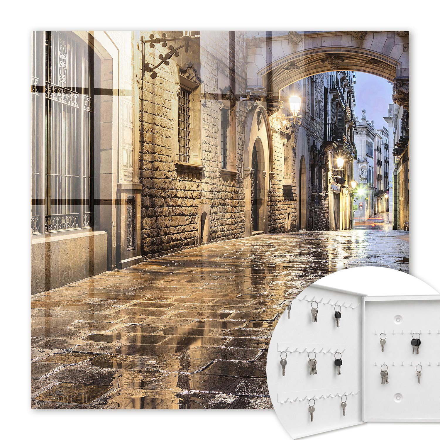 Armoire À Clés - (30 Cm X 30 Cm) - Boîte À Clés Murale - Coffret De Rangement Pour Clés - Couleur Blanche - Ouverture Vers La Gauche - Pour Maison Et Bureau - Rue De Nuit