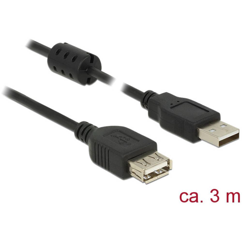 Câble Usb Usb 2.0 Usb-a Mâle, Usb-a Femelle 3.00 M Noir Avec Noyau En Ferrite 84886 C697541 - Delock