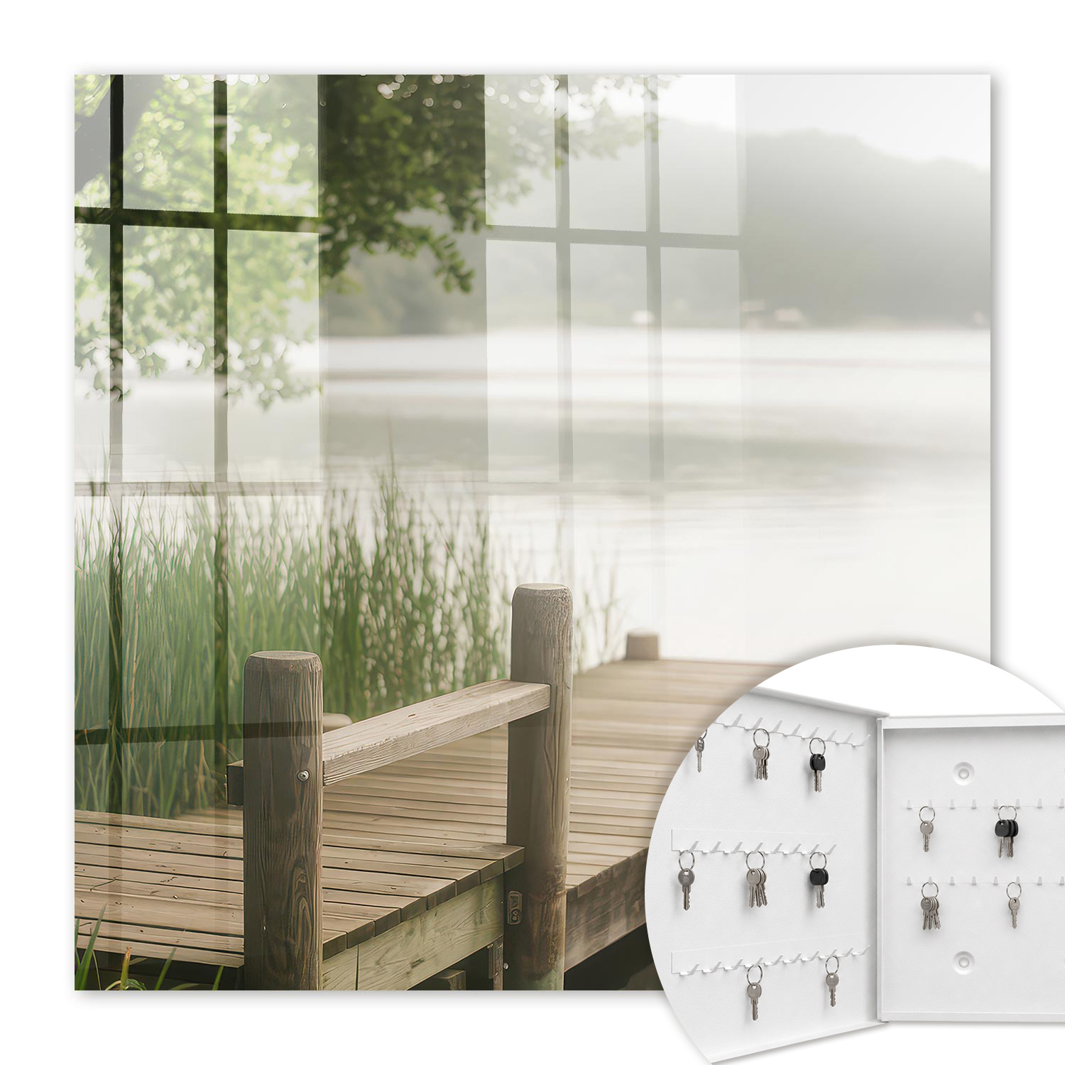 Armoire À Clés - (30 Cm X 30 Cm) - Boîte À Clés Murale - Coffret De Rangement Pour Clés - Couleur Blanche - Ouverture Vers La Gauche - Pour Maison Et Bureau - Lac De La Paix