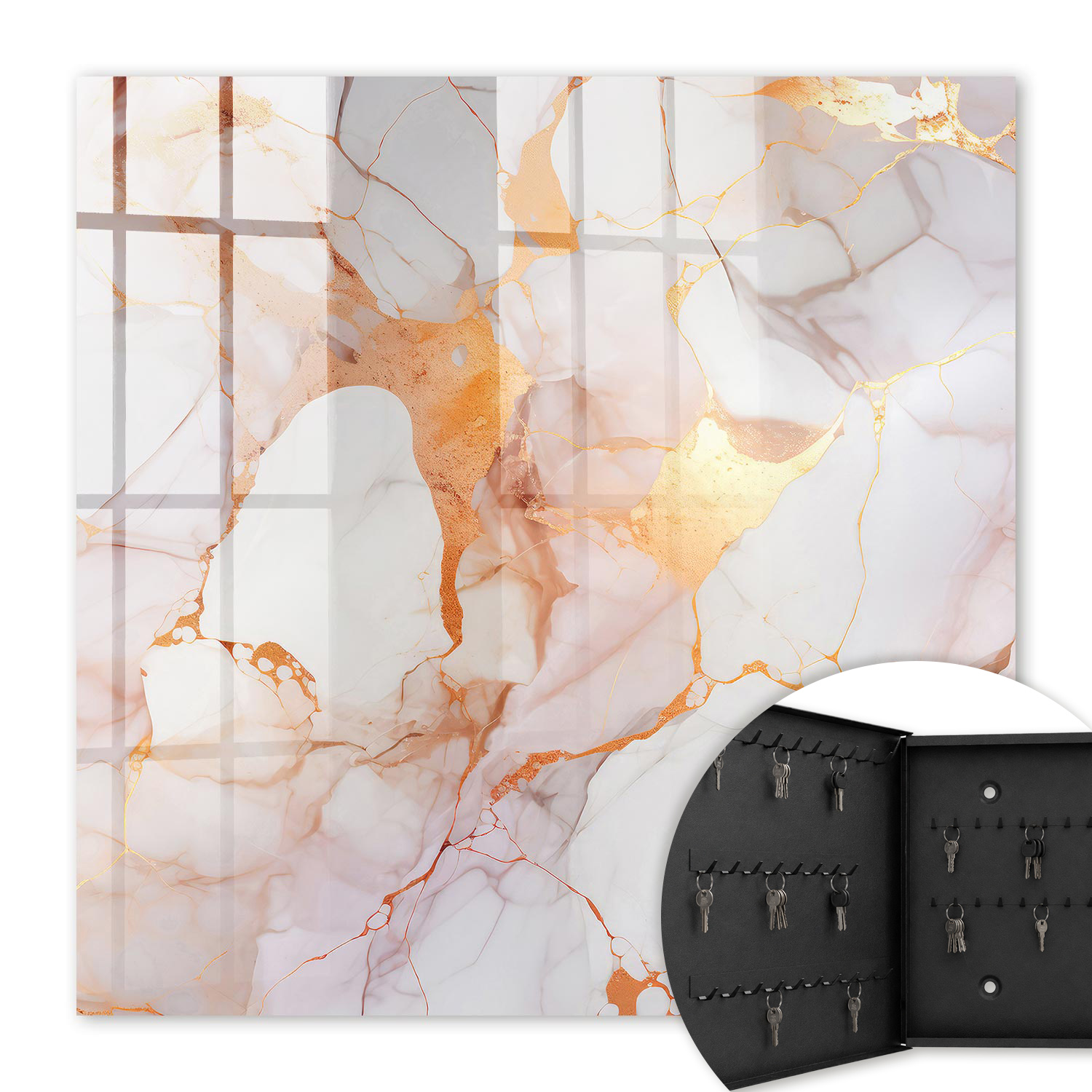 Armoire À Clés - (30 Cm X 30 Cm) - Boîte À Clés Murale - Coffret De Rangement Pour Clés - Couleur Noire - Ouverture Vers La Gauche - Pour Maison Et Bureau - Élégance Du Marbre