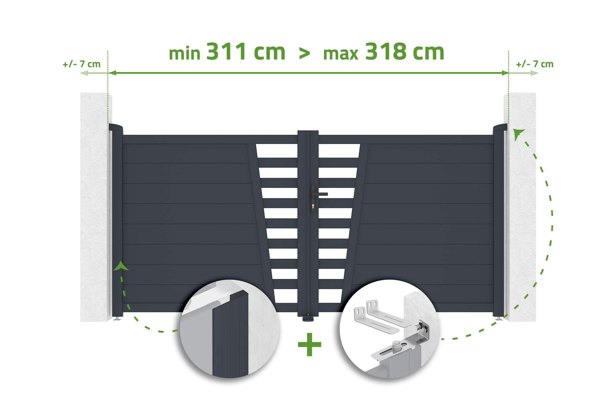 Portail Battant Ajustable En Largeur 3m Cervina H.140cm Aluminium Gris