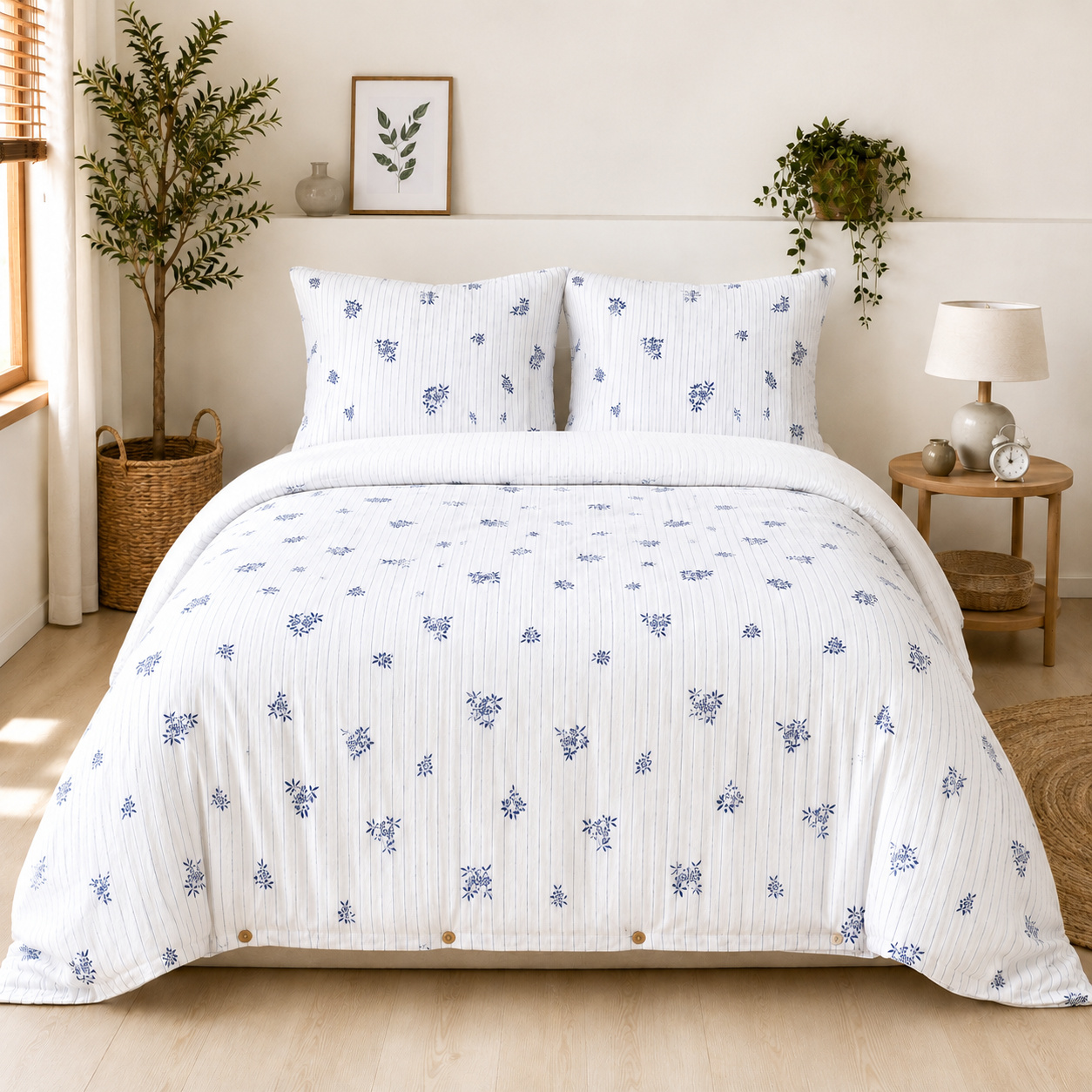 Housse De Couette Réversible 200 X 200 Cm Double Gaze De Coton Imprimée Suzanne Chantilly