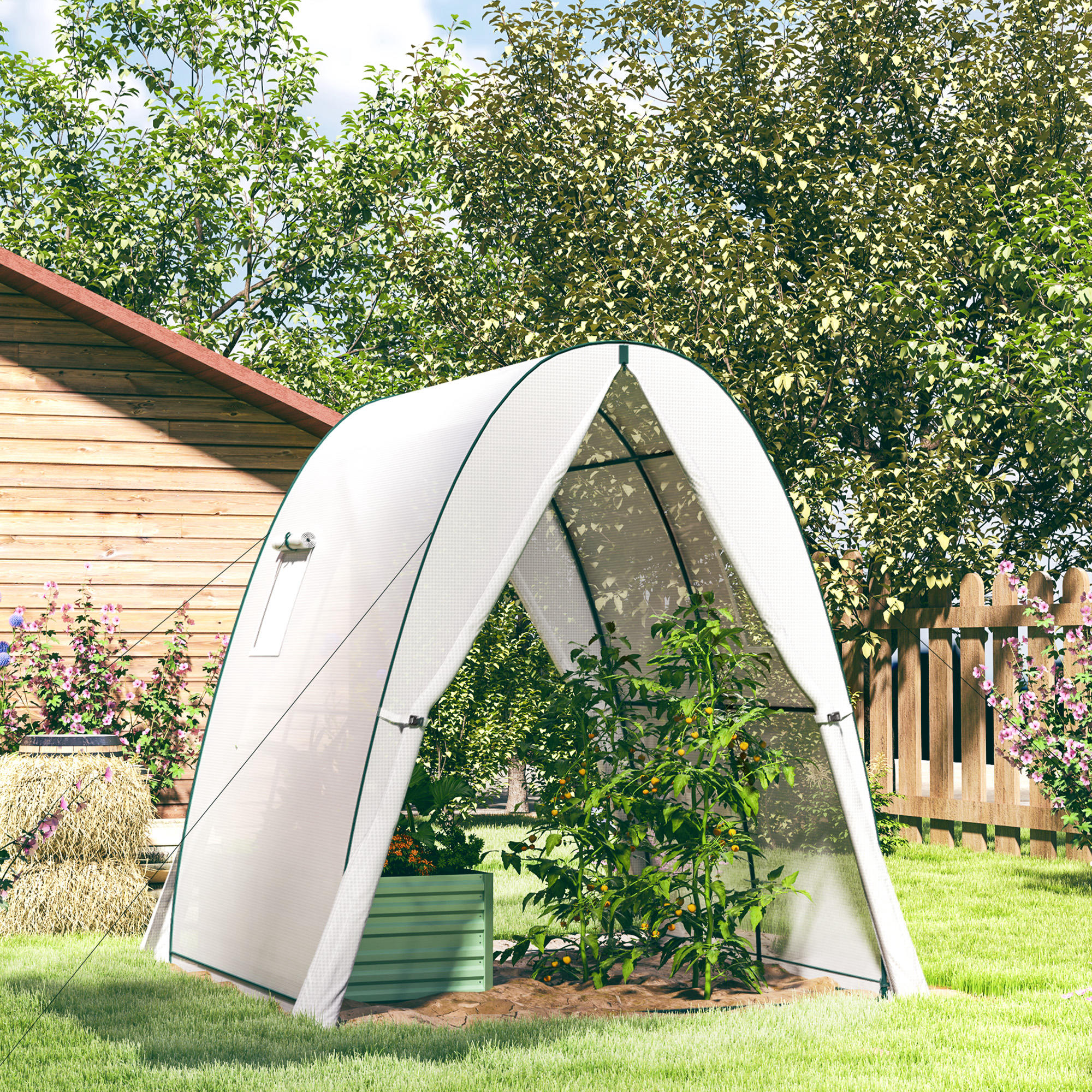 Serre Tunnel Blanche Avec Porte Enroulable, 2 Fenêtres, 180 X 180 X 200 Cm Pour Balcon Et Jardin