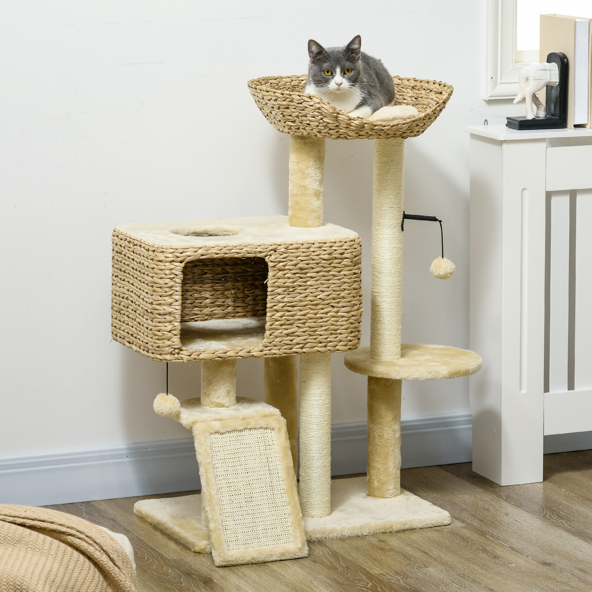 Arbre À Chat 98 Cm Avec 2 Plateformes, Niche, Griffoirs En Sisal, Beige, Redom
