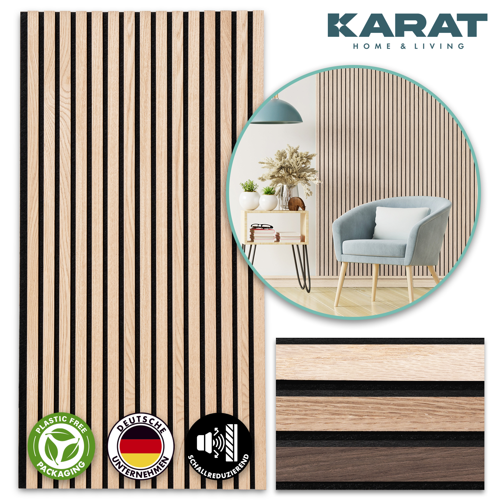 Casa Pura - Panneau Acoustique Décoratif Mural En Bois Véritable - 118 X 60 Cm - Absorption Optimale Du Bruit - Finition White Oak